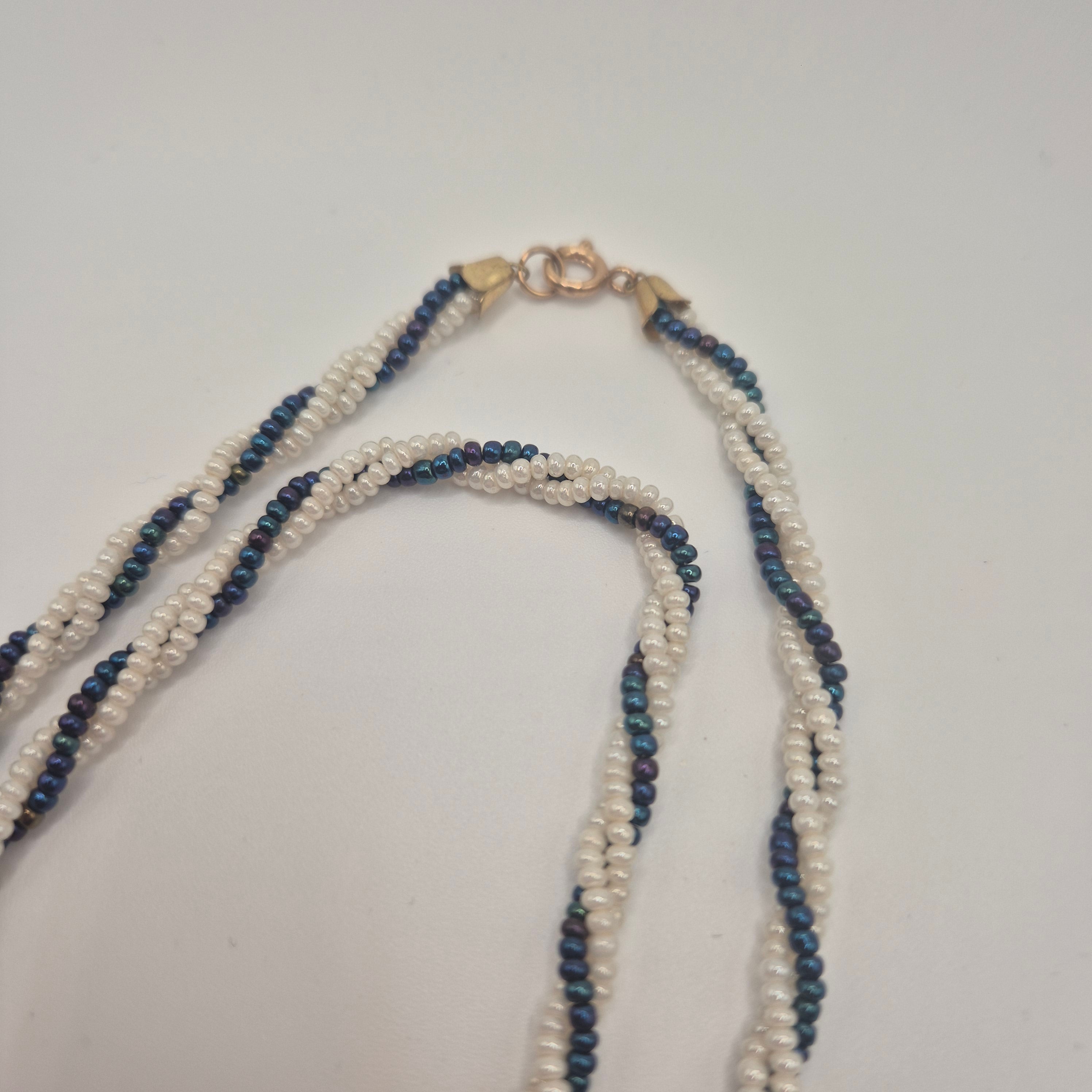 Vintage Glasperlenkette zweifarbig Torsade-Stil
