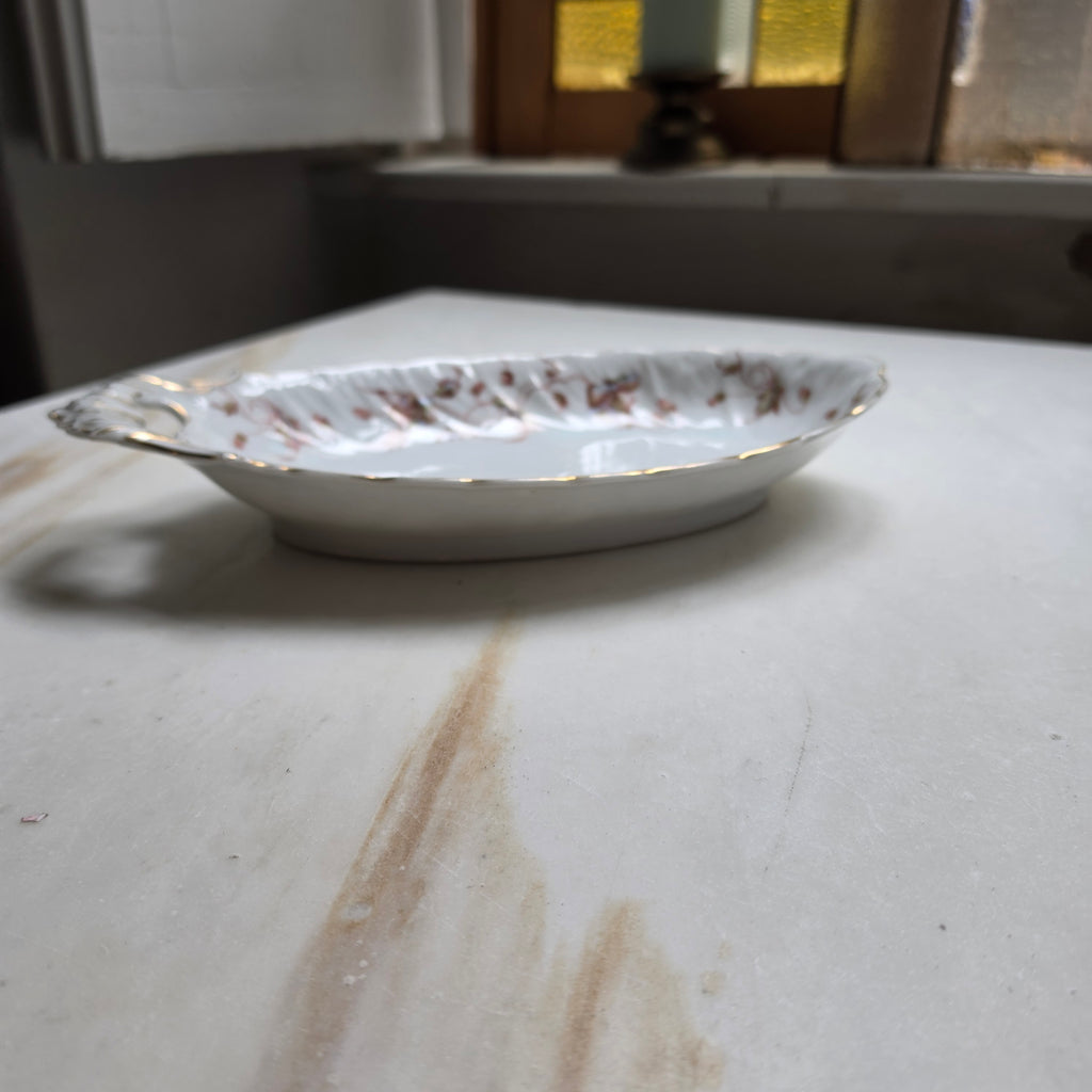 Antike Porzellan-Anbietschale mit floralem Dekor & Goldrand – Vintage Servierschale - Oval