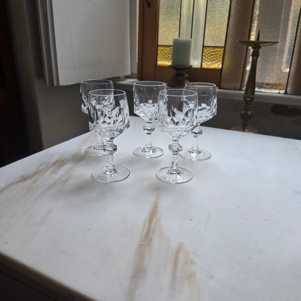 5er-Set Elegante Vintage Kristall-Likörgläser - Südweingläser mit Facettenschliff