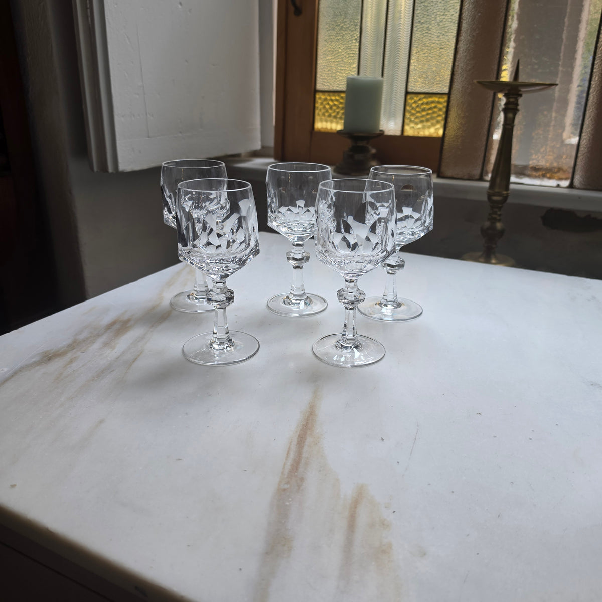 5er-Set Elegante Vintage Kristall-Likörgläser - Südweingläser mit Facettenschliff