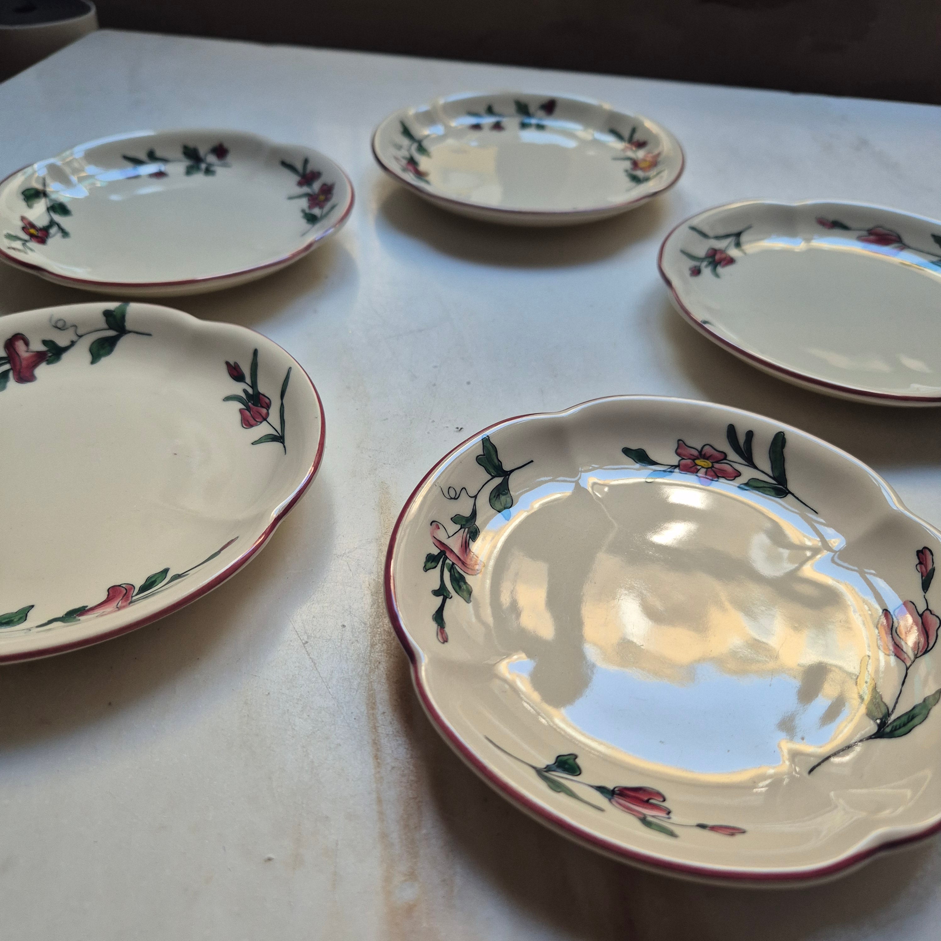 6x Vintage Zell am Harmersbach Alt Straßburg kleine Teller Keramik Blumen