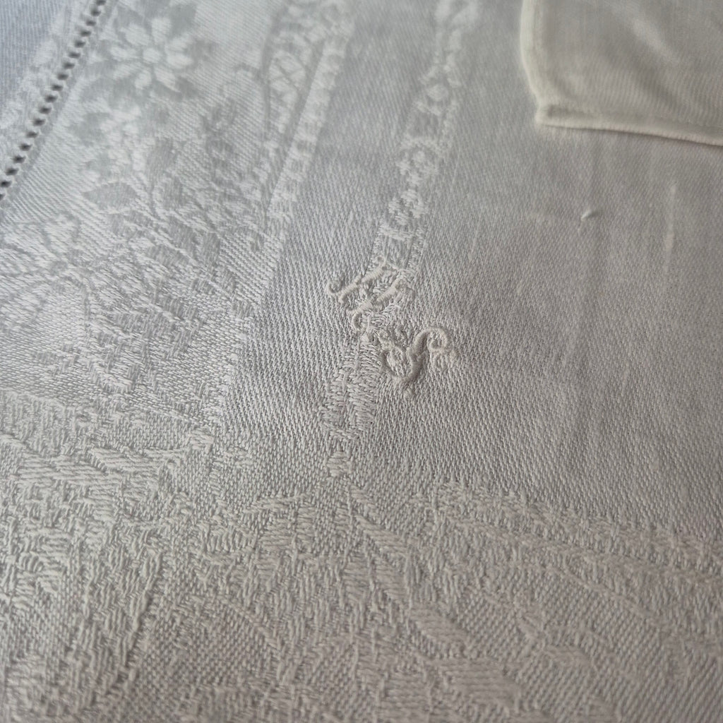 4x Antike Jugendstil Servietten mit Monogramm H.S Damast Baumwolle weiß 35x35cm