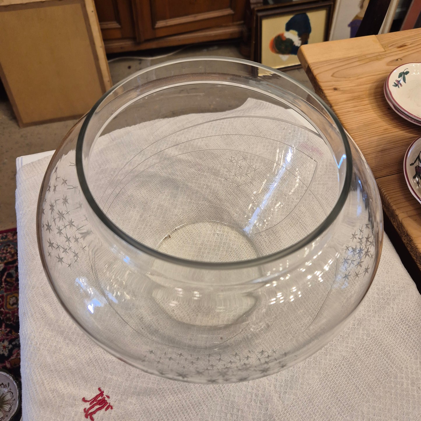 Große Vintage Glas Vase 70er Jahre Blumen