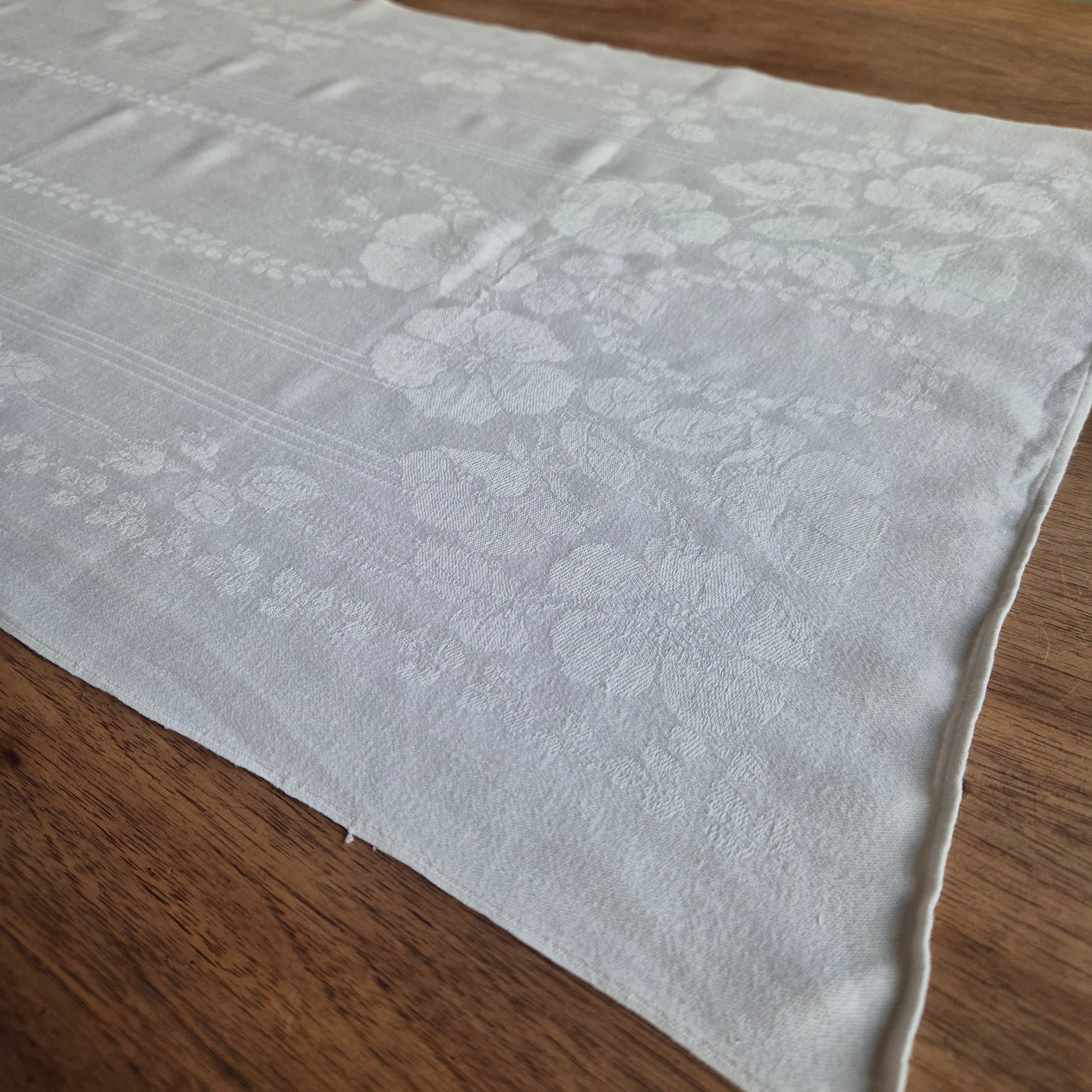 Antikes Jugendstil Küchen-&Geschirrtuch Damast Baumwolle weiß 45x95cm