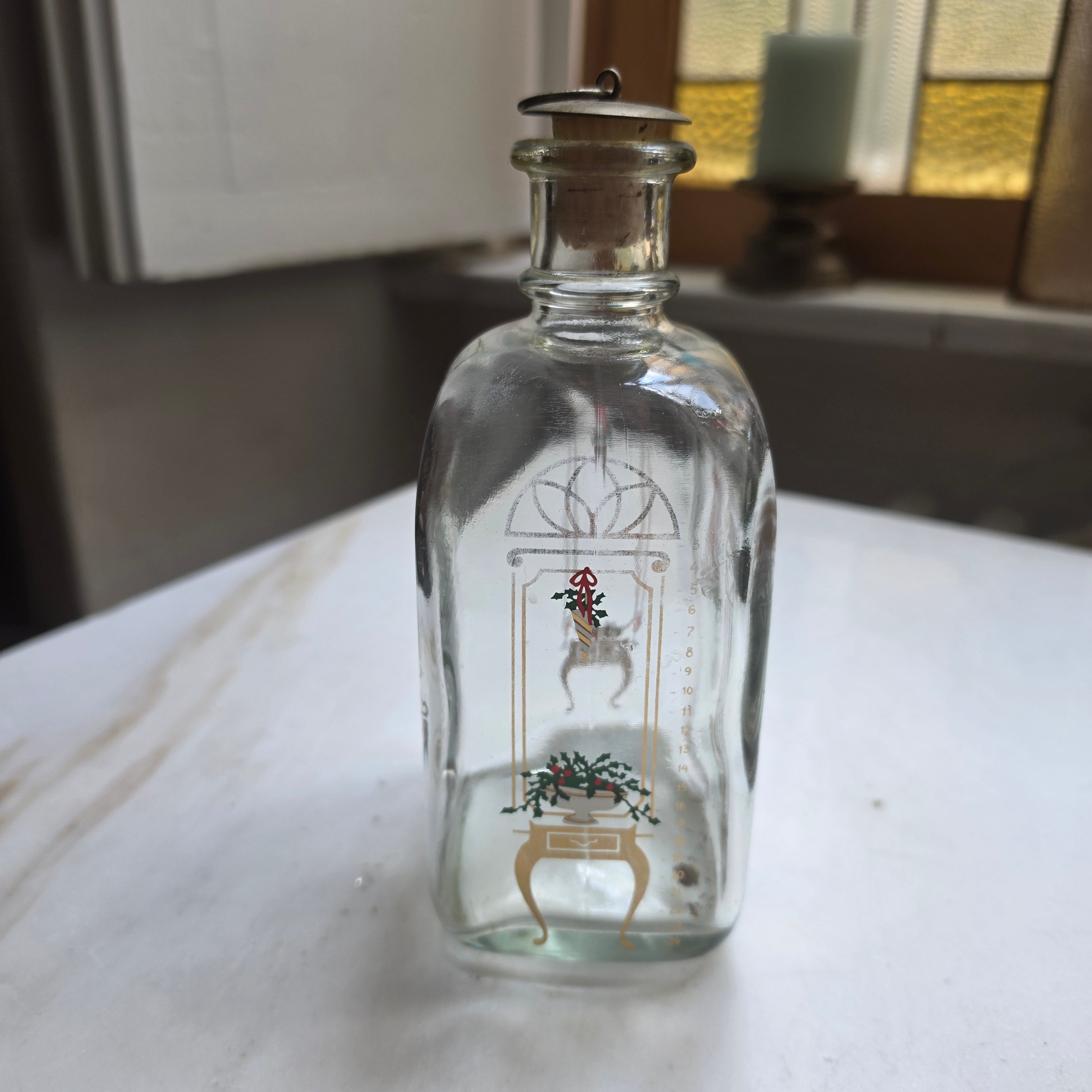Vintage Holmegaard Adventsflasche - Schnapskaraffe (1980er) – Dänisches Glasdesign mit Korken & Metallverschluss