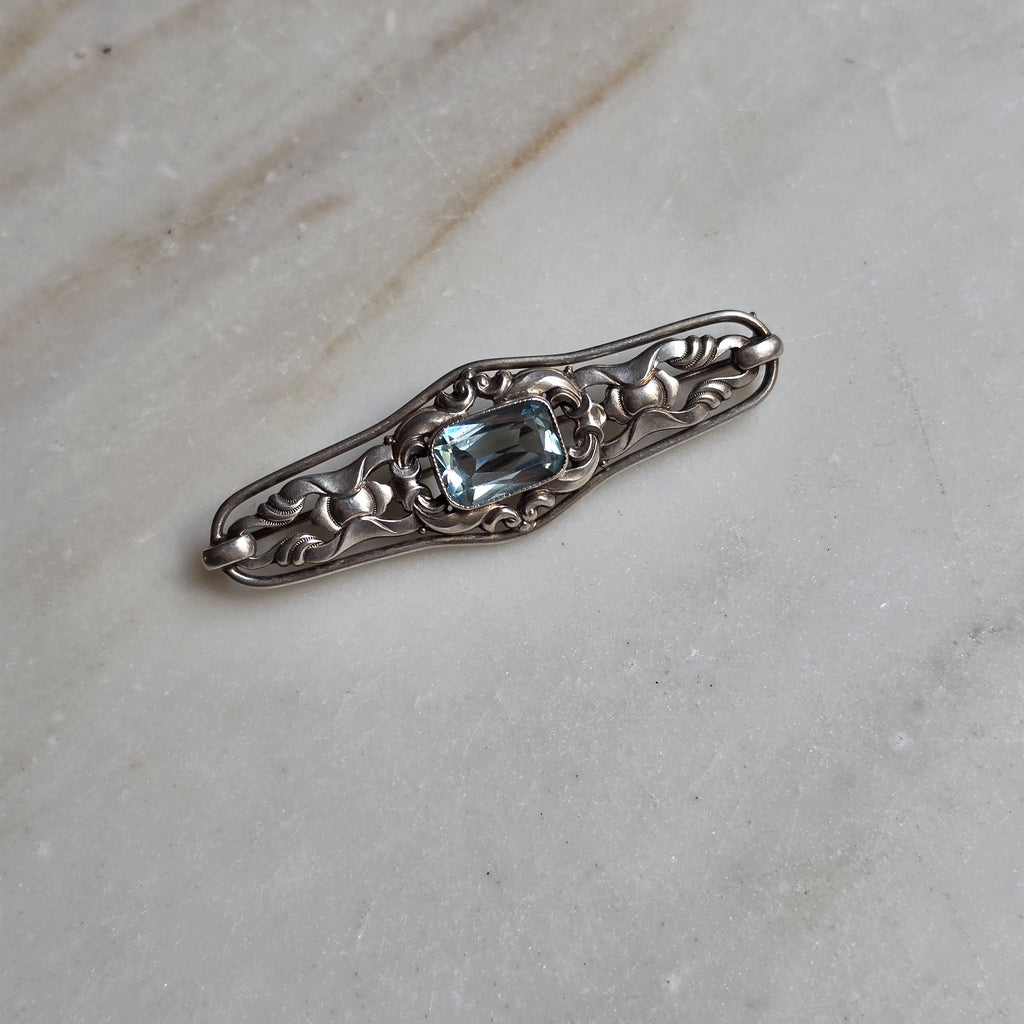 Traumhaftes antikes Art Deco Silber-Schmuckset mit Aquamarin Steinen