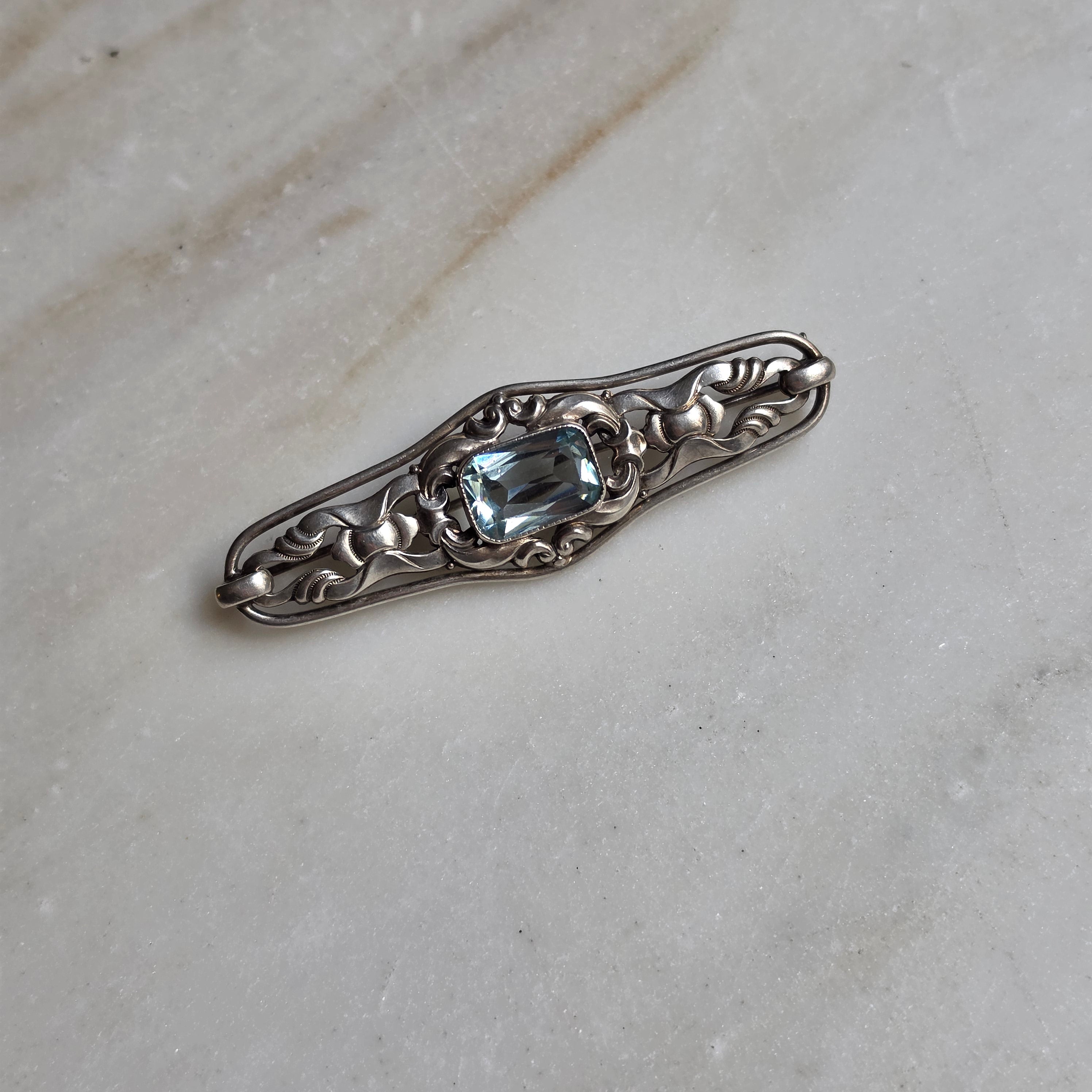 Traumhaftes antikes Art Deco Silber-Schmuckset mit Aquamarin Steinen