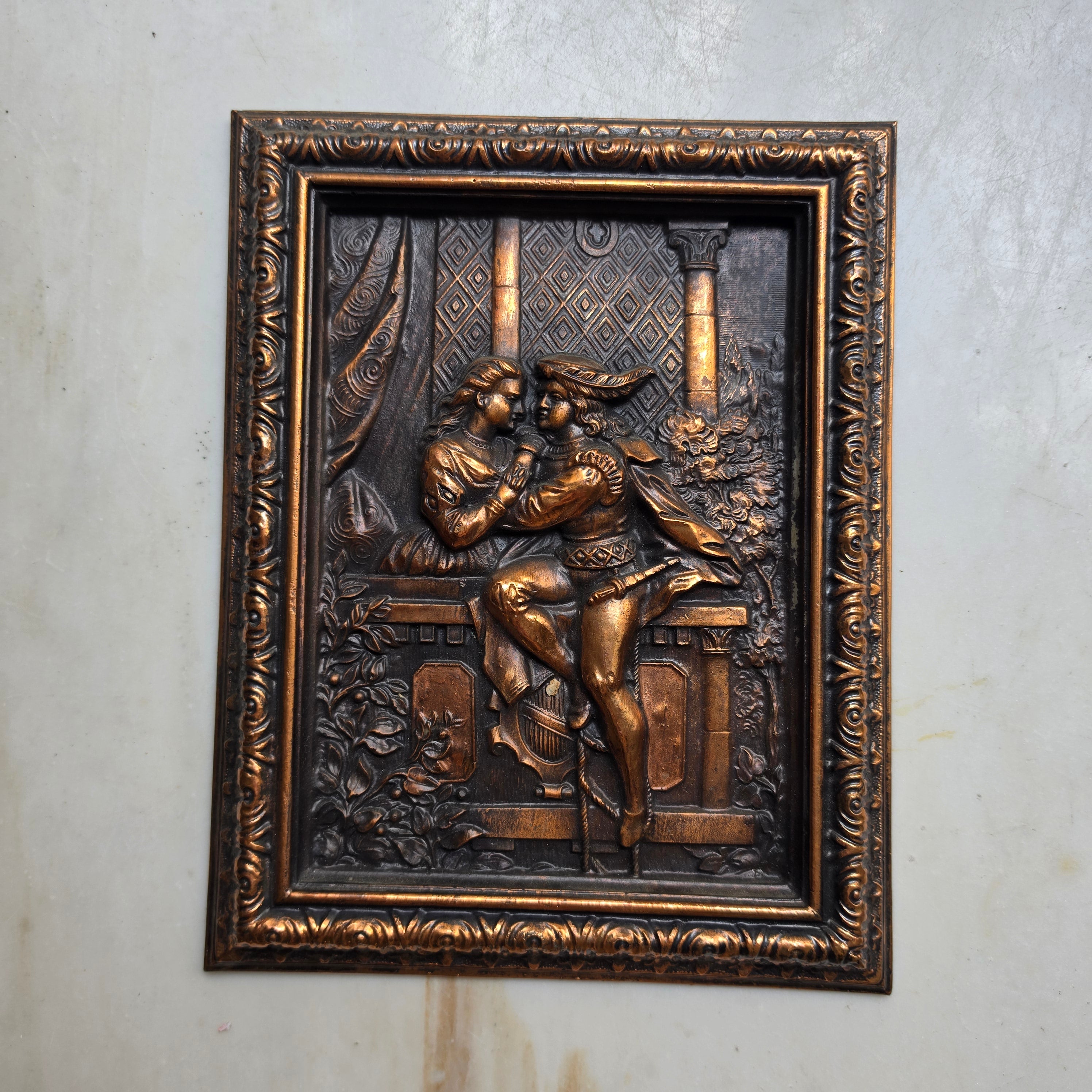 Altes Kupferbild „Romeo und Julia“, italienisch Wanddekortaion Balkonszene