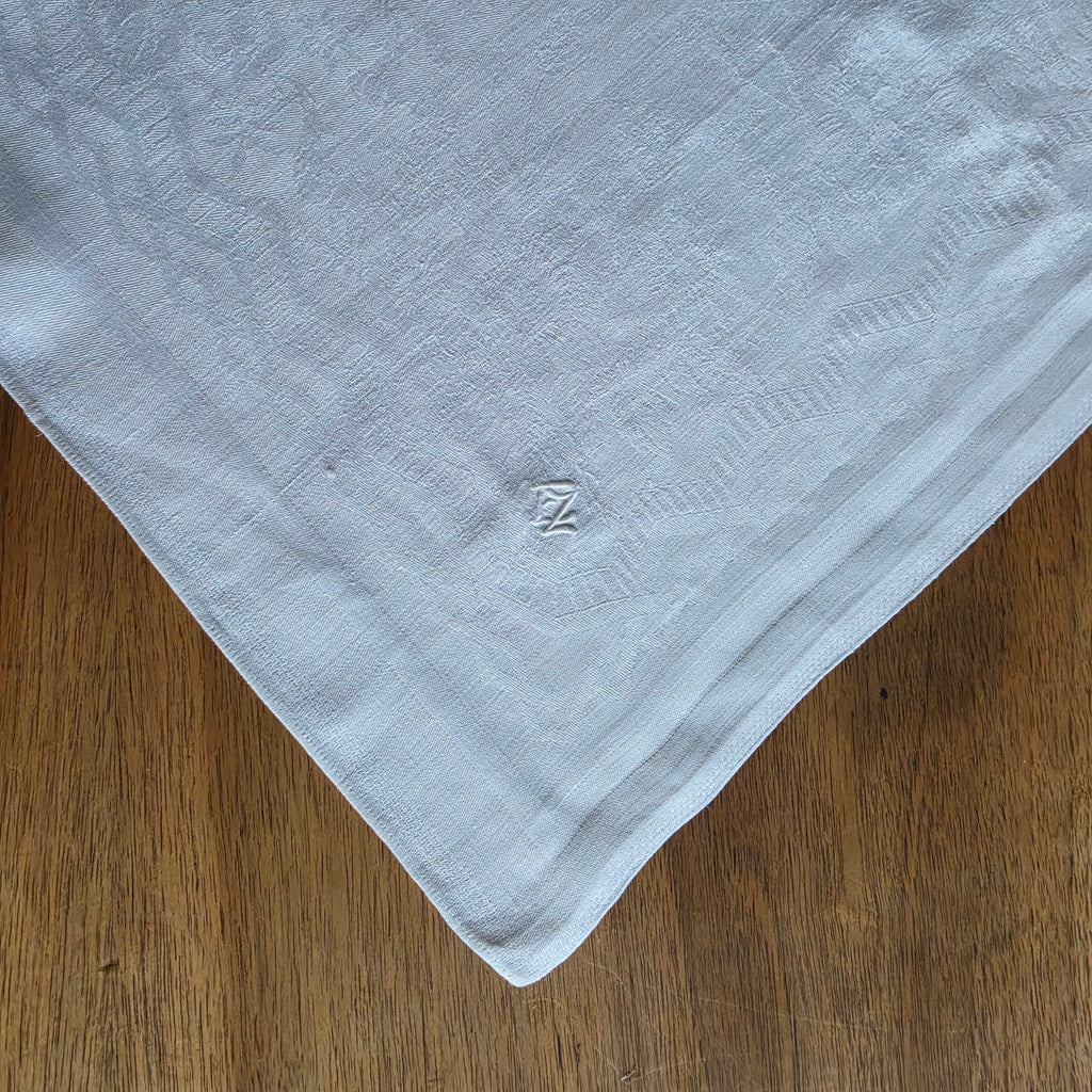 Klassische Damast-Tischdecke aus Halbleinen/Baumwolle mit Monogramm-Stickerei „EZ“ - 68x71cm