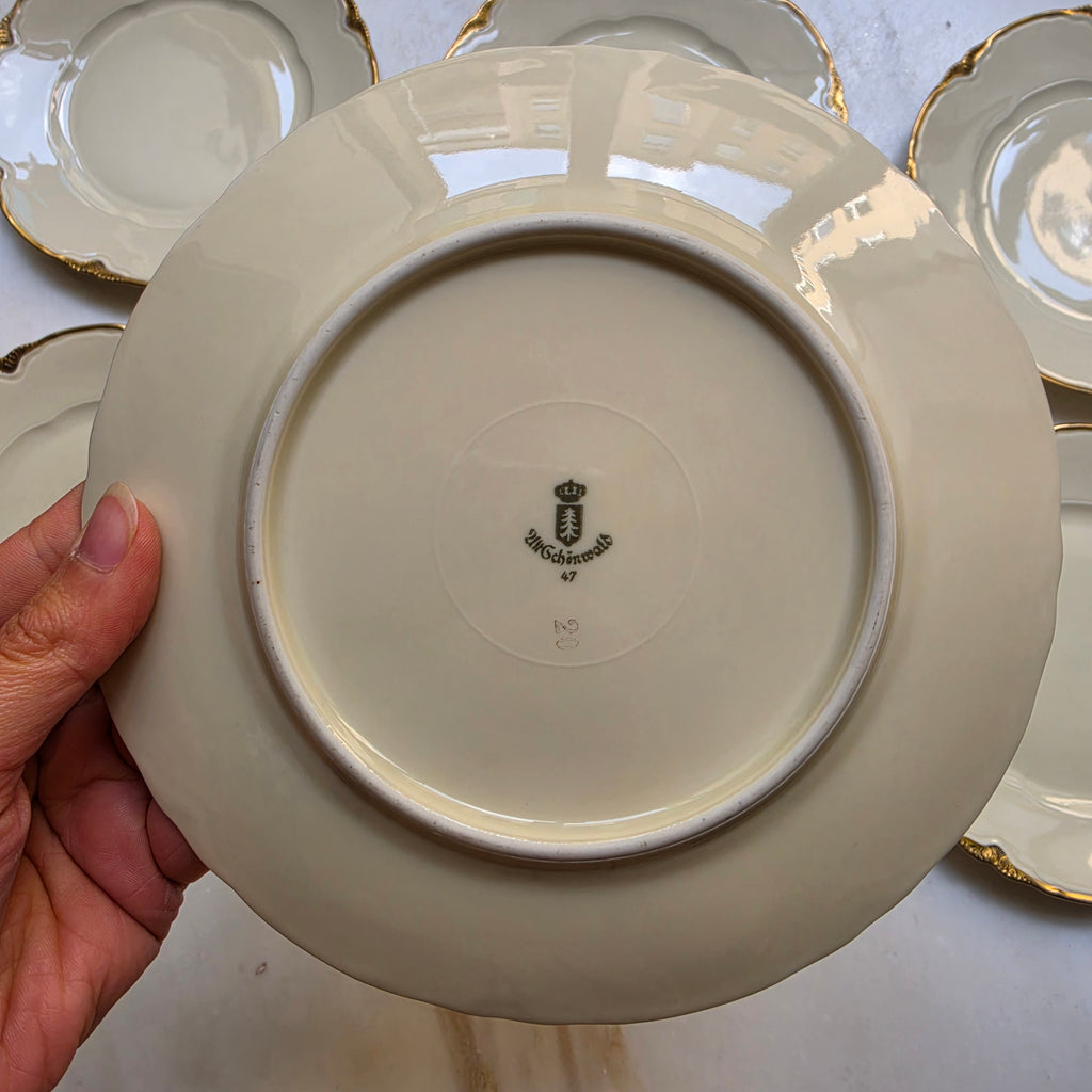 Antike Schönwald Porzellan-Essteller mit Goldrand & Muschelrelief (5er-Set) – Elfenbein/Creme (Kopie)