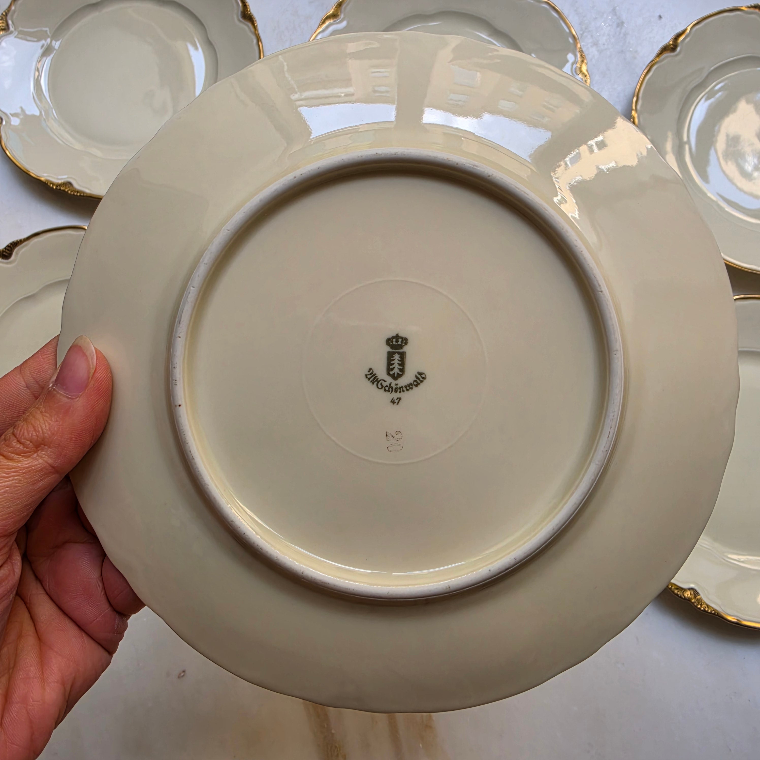 Antike Schönwald Porzellan-Essteller mit Goldrand & Muschelrelief (5er-Set) – Elfenbein/Creme (Kopie)