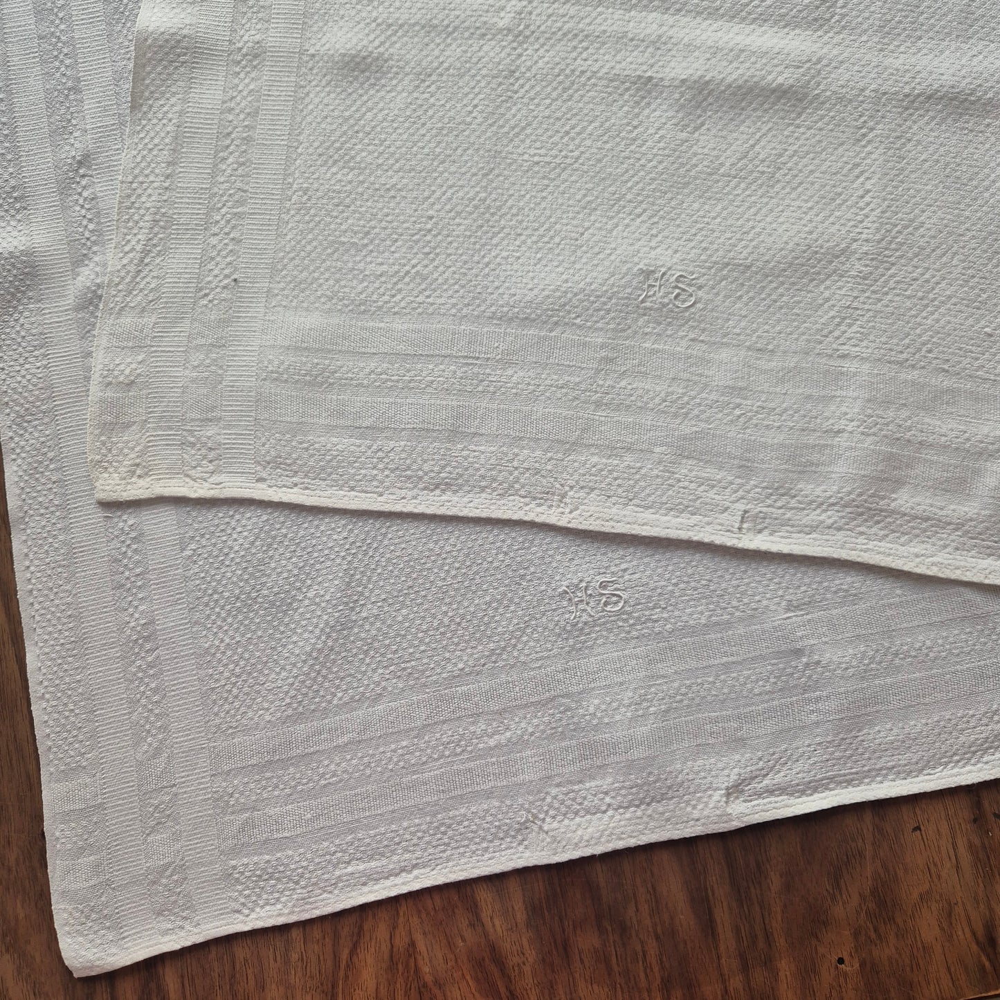 2x Antike Jugendstil Leinen Küchen-&Geschirrtücher weiß mit Monogramm H.S 🤍