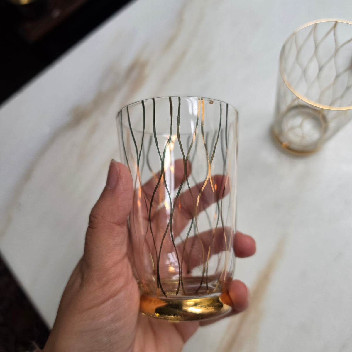 3x Vintage Mid-Century Wasser- & Longdrinkgläser mit Golddekor