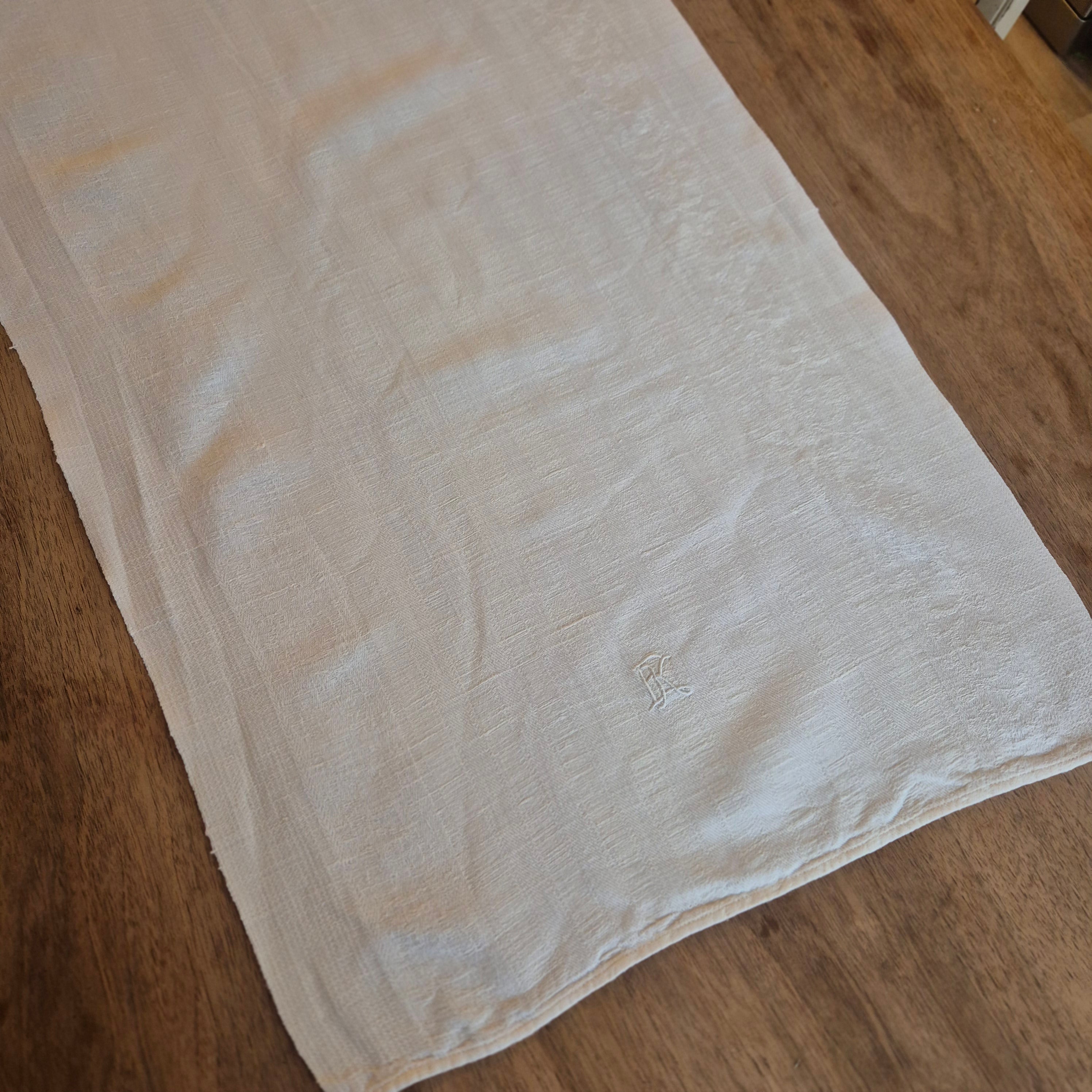 Antikes Leinen Geschirr-& Küchentuch Monogramm E.K. 46x88cm weiß