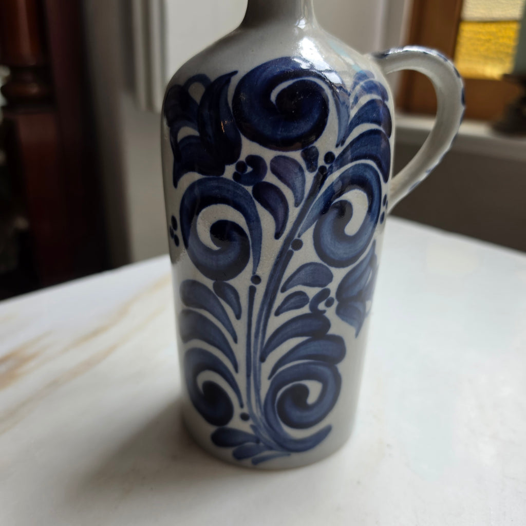 Vintage Steinzeug-Schnittkrug / Flaschenvase – Westerwälder Salzglasur mit Blaumalerei