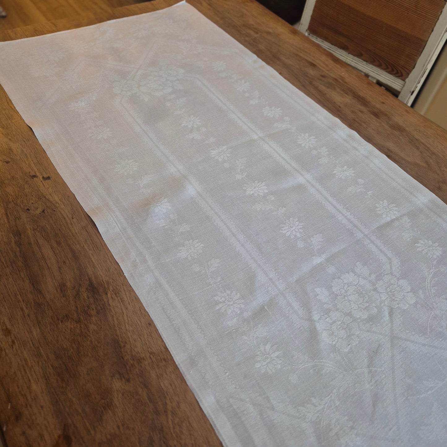 Antikes Jugendstil Küchen-&Geschirrtuch Damast weiß Baumwolle 50x112cm