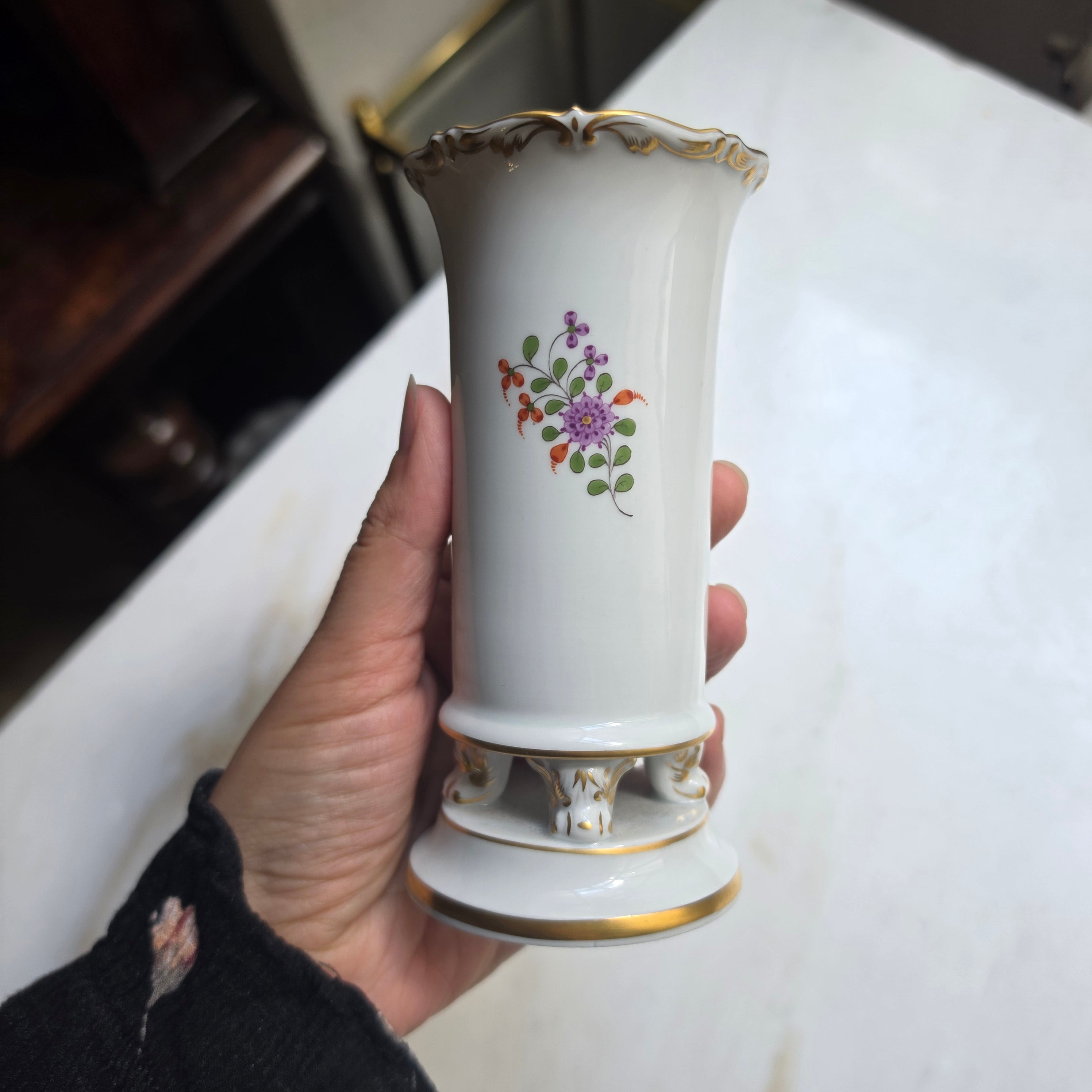 Original Meissen Porzellan Vase - Prunkvase – Indische Blumenmalerei & Goldrand - 1.Wahl