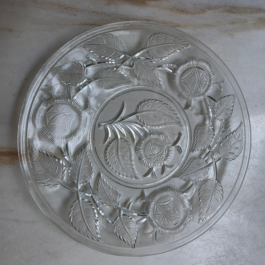 Alte Vintage Kristall Glas Schale Teller Obstschale Deko Blumen Rosen Obstteller