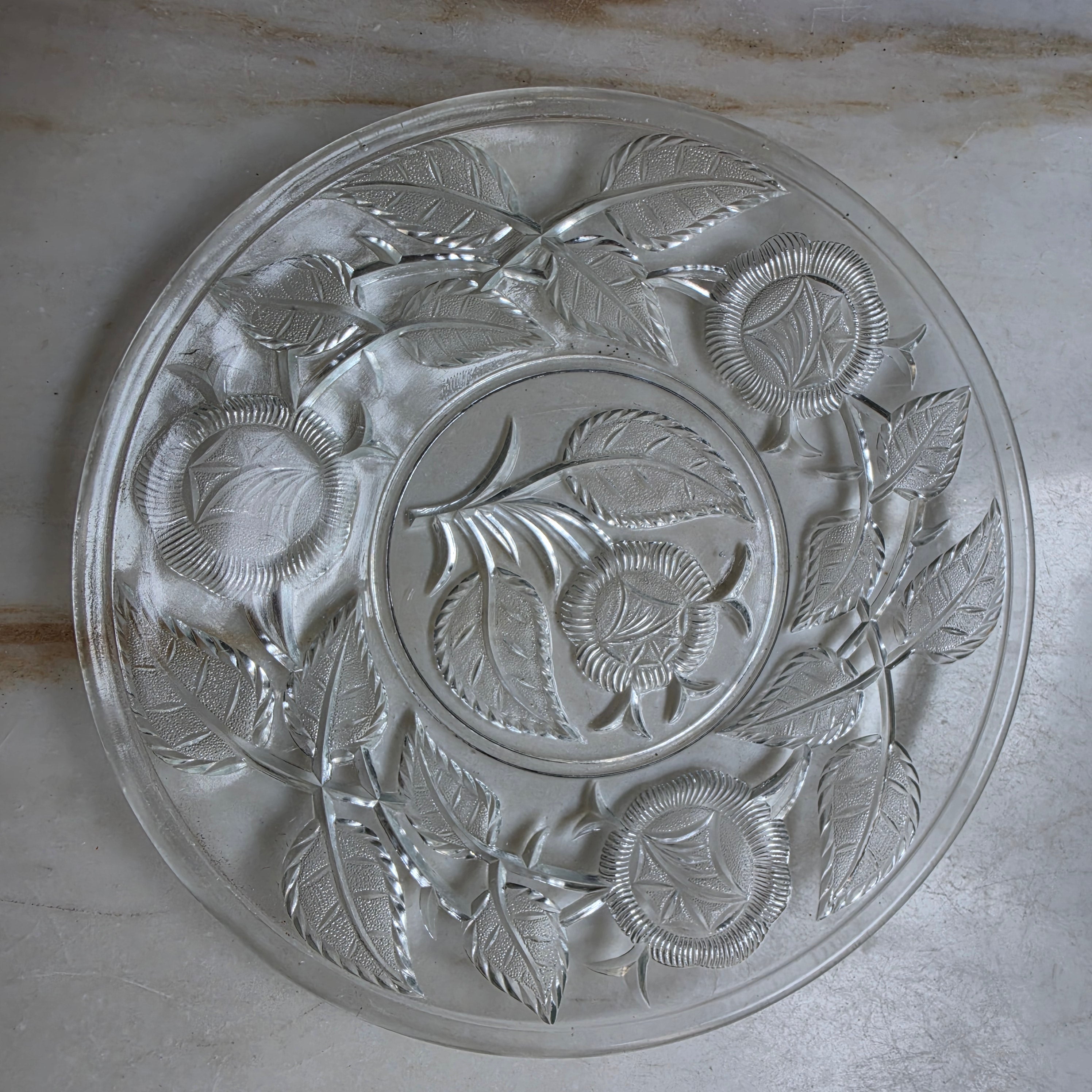Alte Vintage Kristall Glas Schale Teller Obstschale Deko Blumen Rosen Obstteller