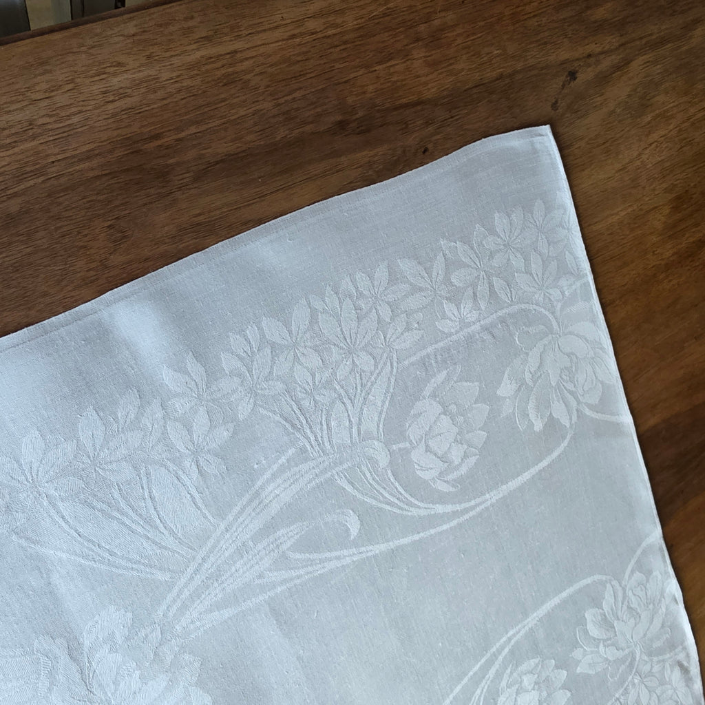 Antike Vintage Leinen-Serviette - Tischdecke mit Damast-Muster & Monogramm-Stickerei "CK" – Jugendstil / Art Nouveau - 63x57cm