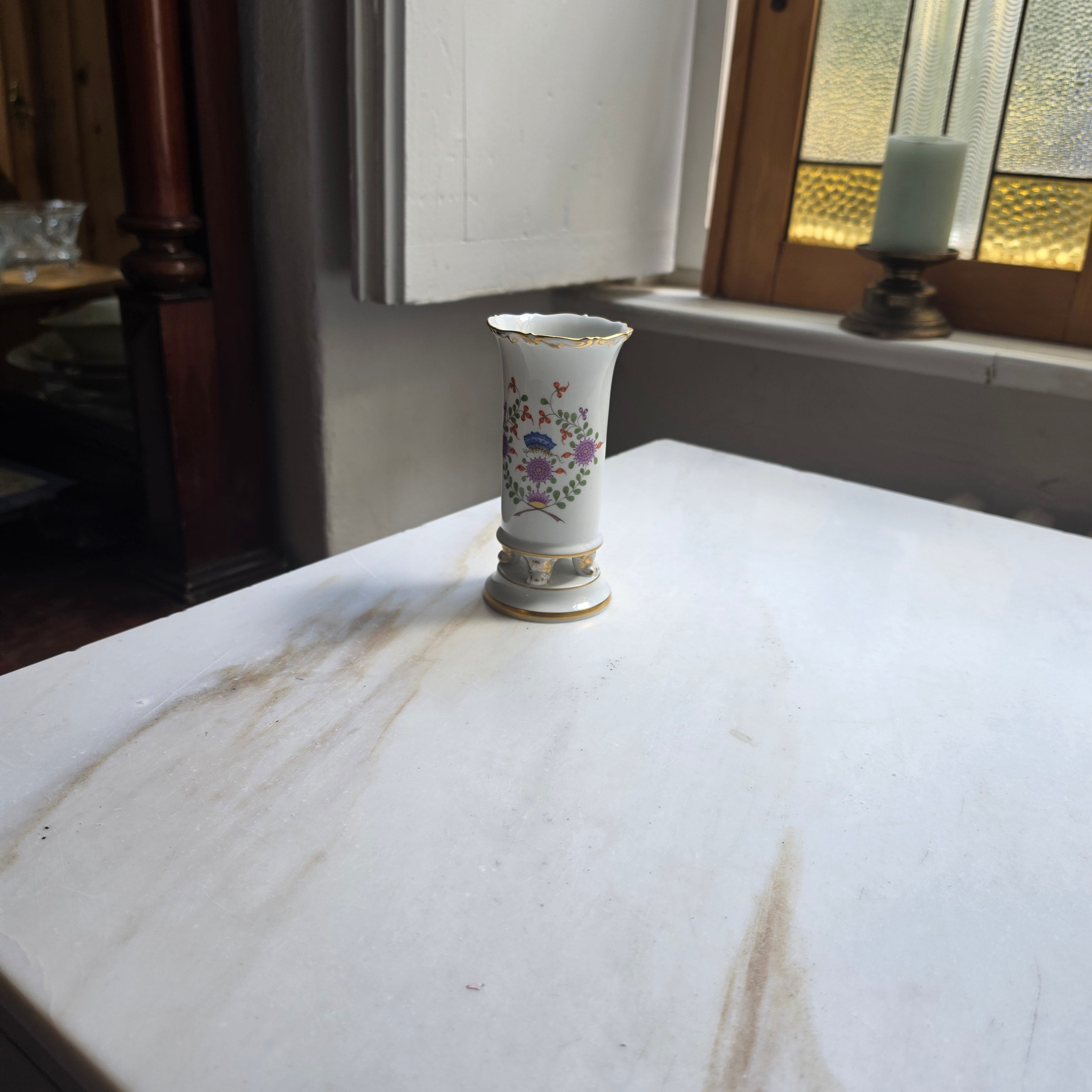 Original Meissen Porzellan Vase - Prunkvase – Indische Blumenmalerei & Goldrand - 1.Wahl