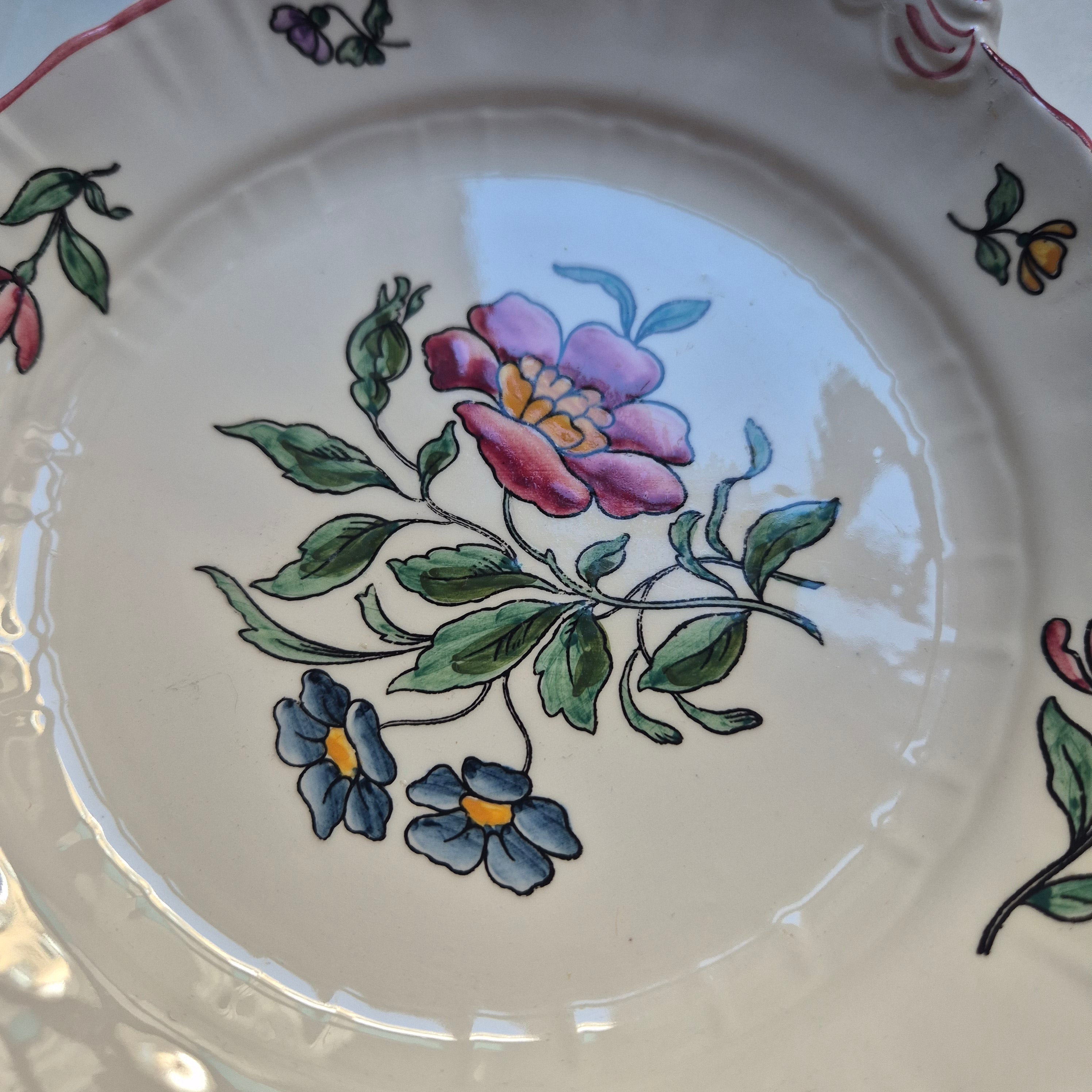 Vintage Zell am Harmersbach Alt Straßburg Servierteller mit Griff Teller Keramik Blumen (Abplatzer!)