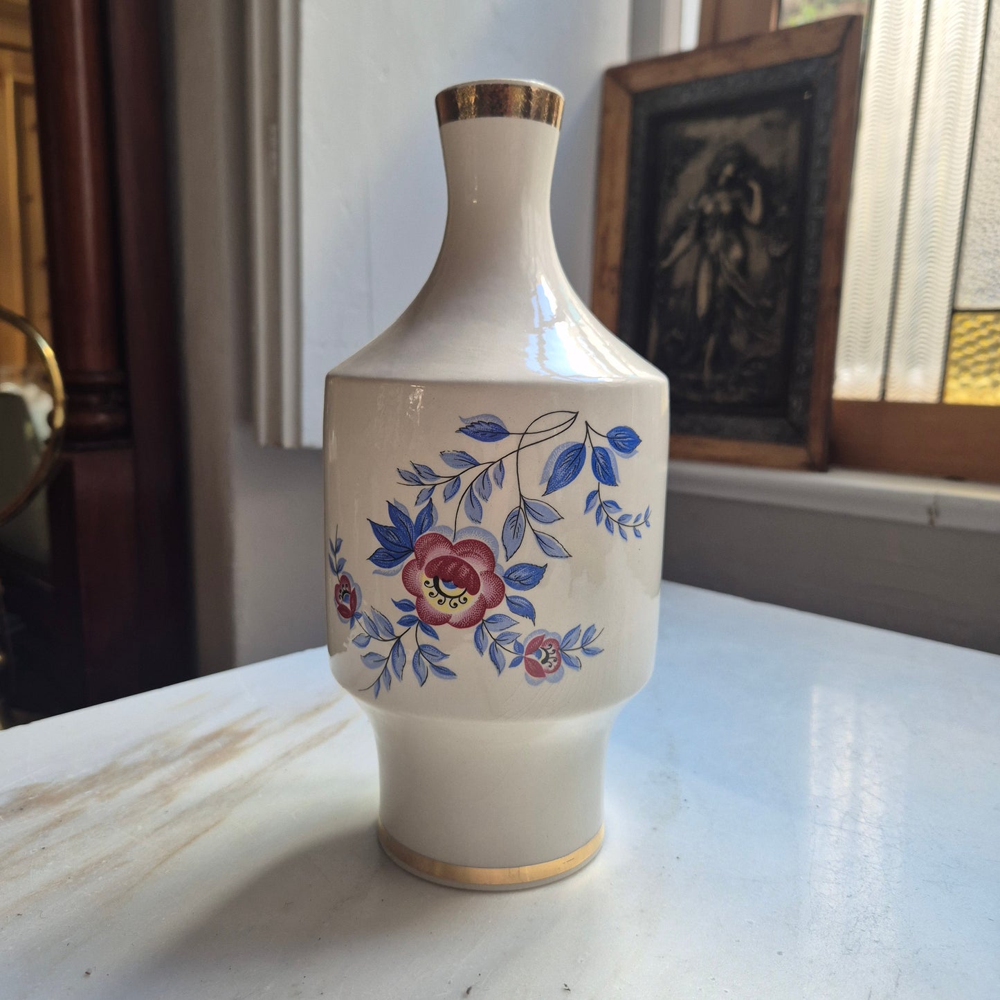 Vintage Design-Vase – Handgefertigte Keramik mit abstrakter Glasur & Relief