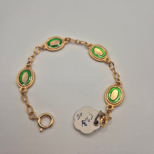 Goldenes Vintage Armband mit grünen Emaille-Ovalen 70er Jahre