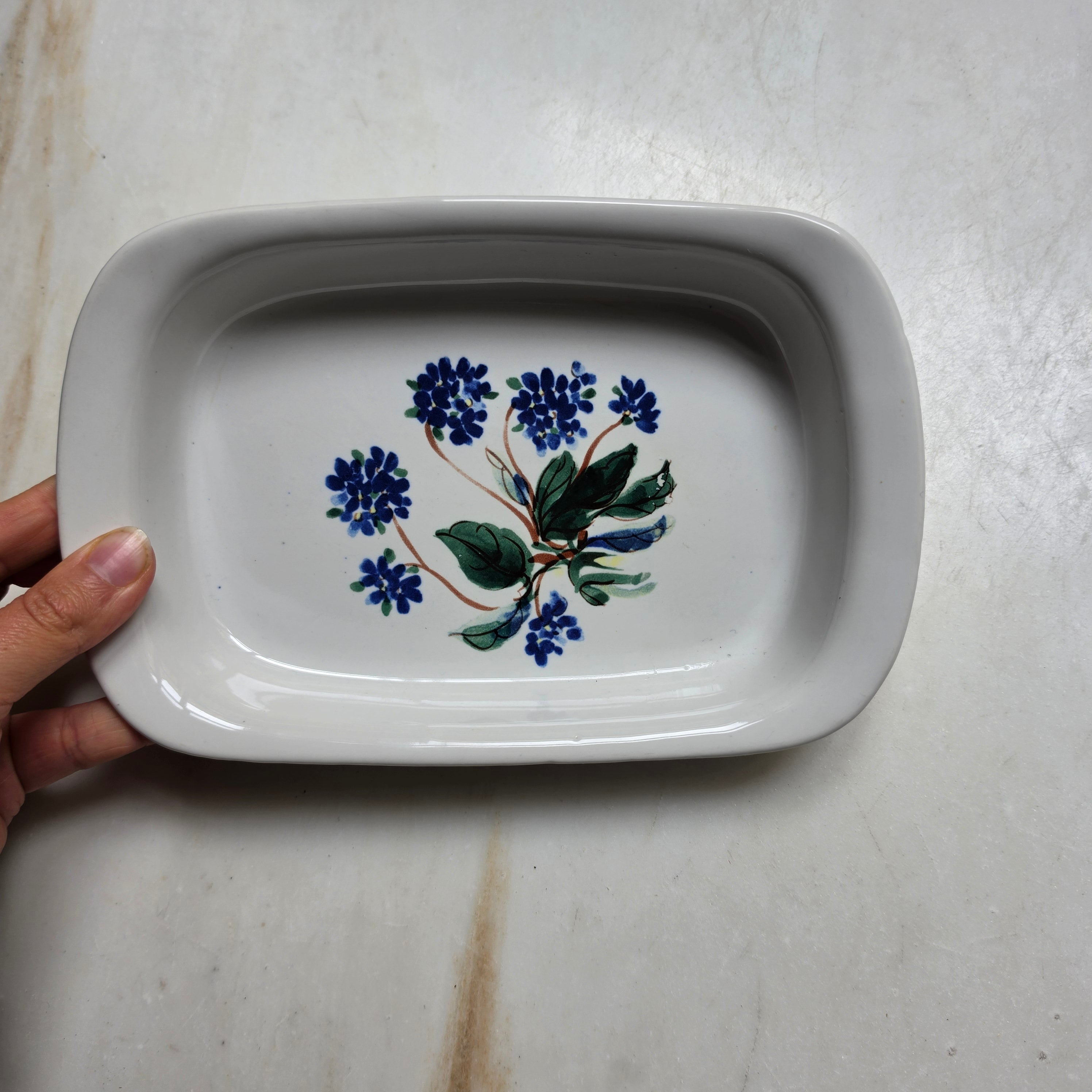 Vintage Keramik Schale - Handbemalt - Servierschale „Blaue Hortensie“