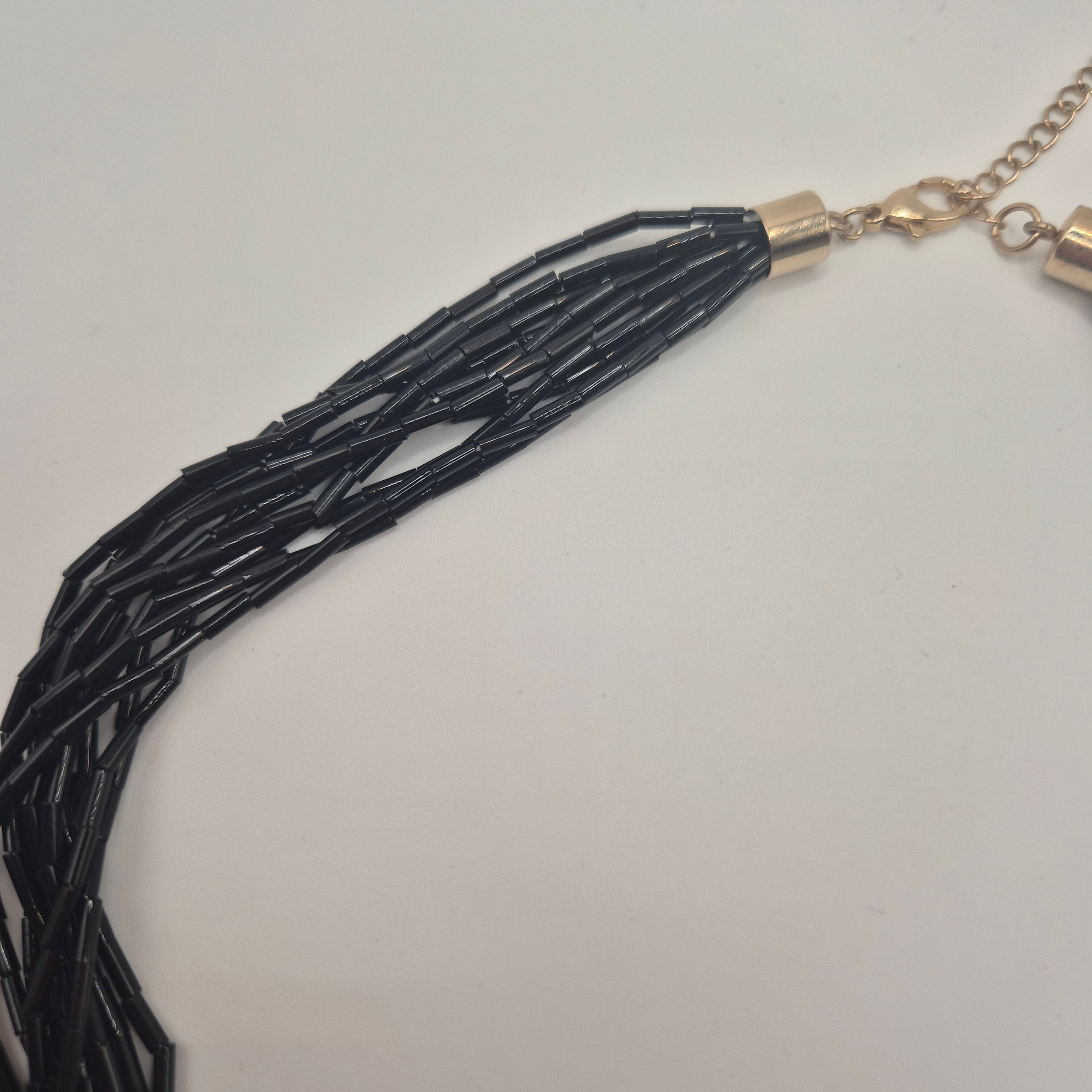 Vintage Statement-Kette | Schwarze Glasperlen | Mehrreihig