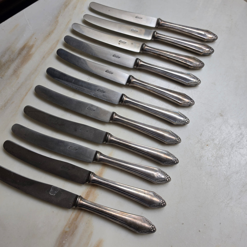 11x Antike Debag Rostfrei Messer sehr lang 40er Jahre versilbert 90 - zum aufpolieren!