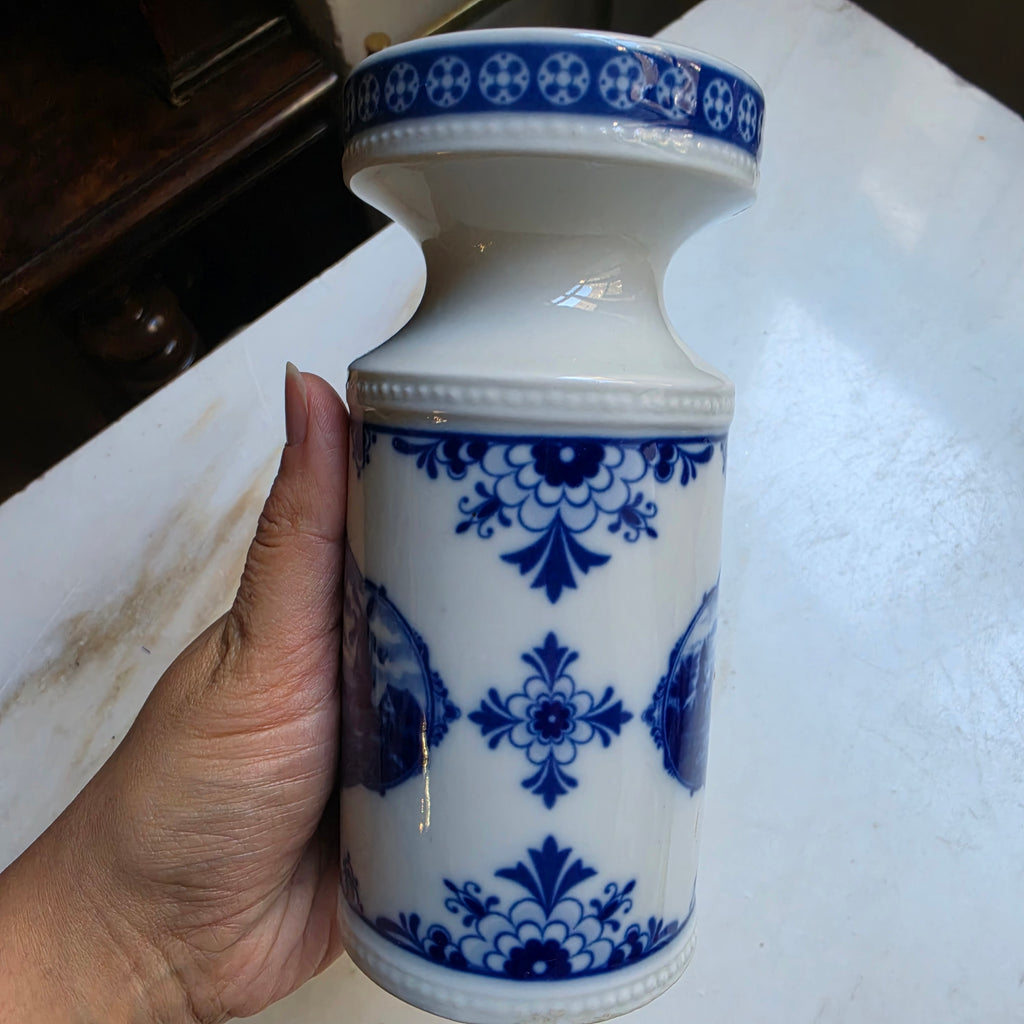 Alte Porzellan Vase Echt Kobalt Fine China Lichte Schiffsmotiv Mühle Hafen