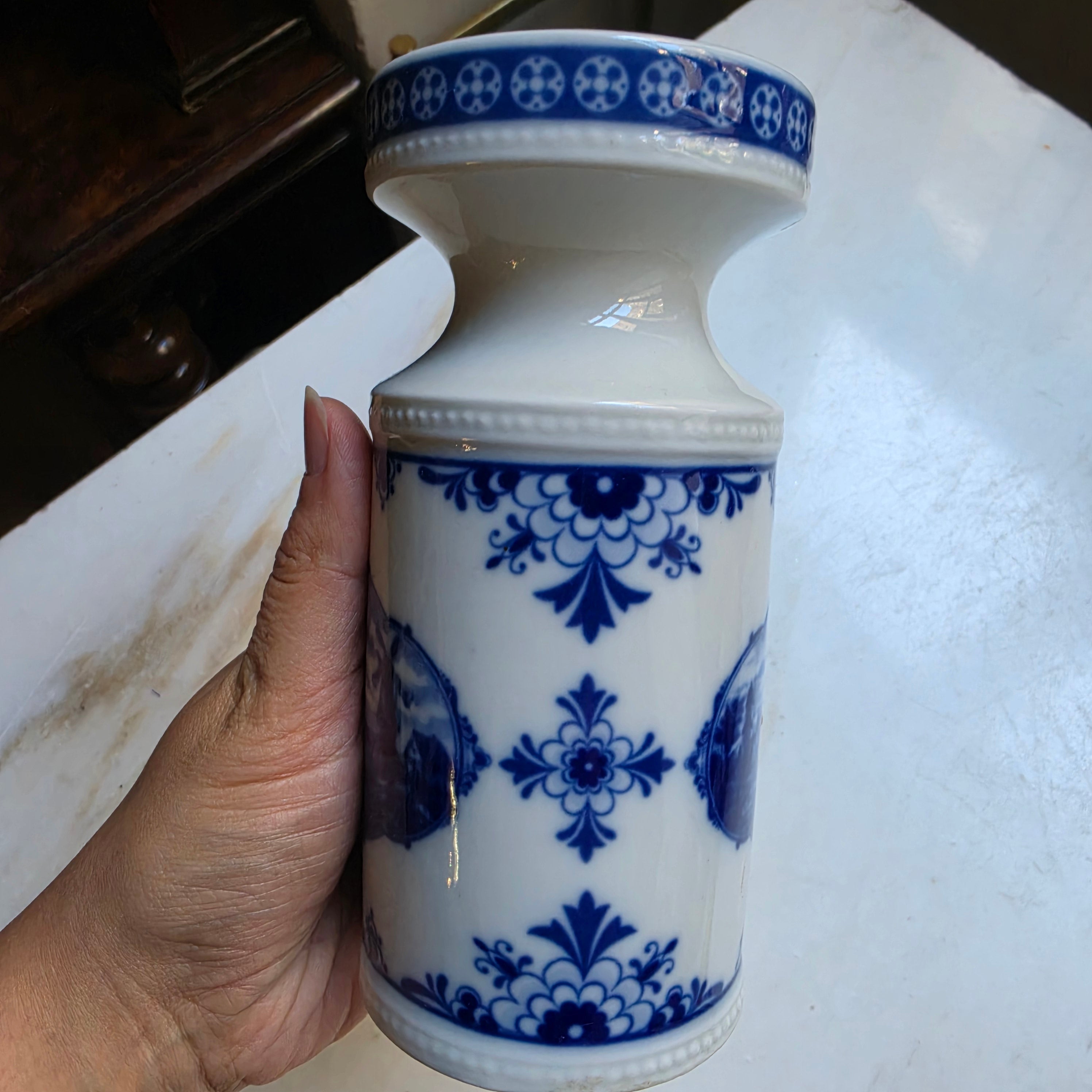 Alte Porzellan Vase Echt Kobalt Fine China Lichte Schiffsmotiv Mühle Hafen