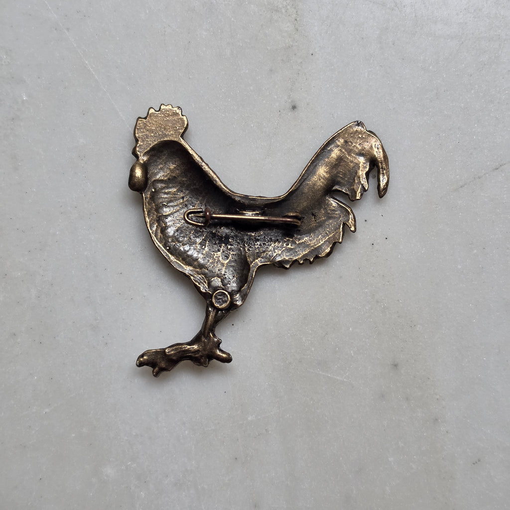 Vintage Bronze-Brosche "Stolzere Hahn" – Detailreicher Anstecker im Antik-Look