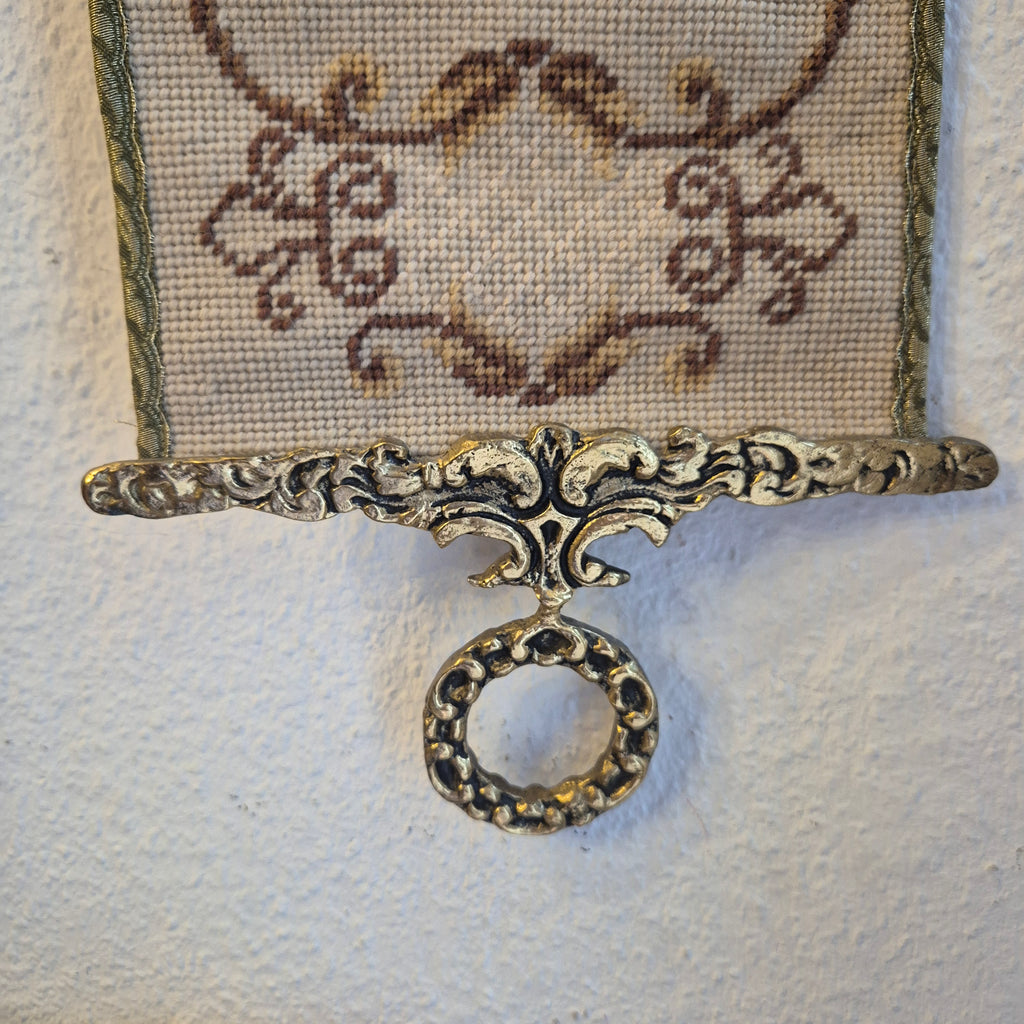 Wandbehang im Gobelin Stil echte Handarbeit & Glocke Türglöcke Tapisserie Bildwirkerei Vintage 60er Jahre