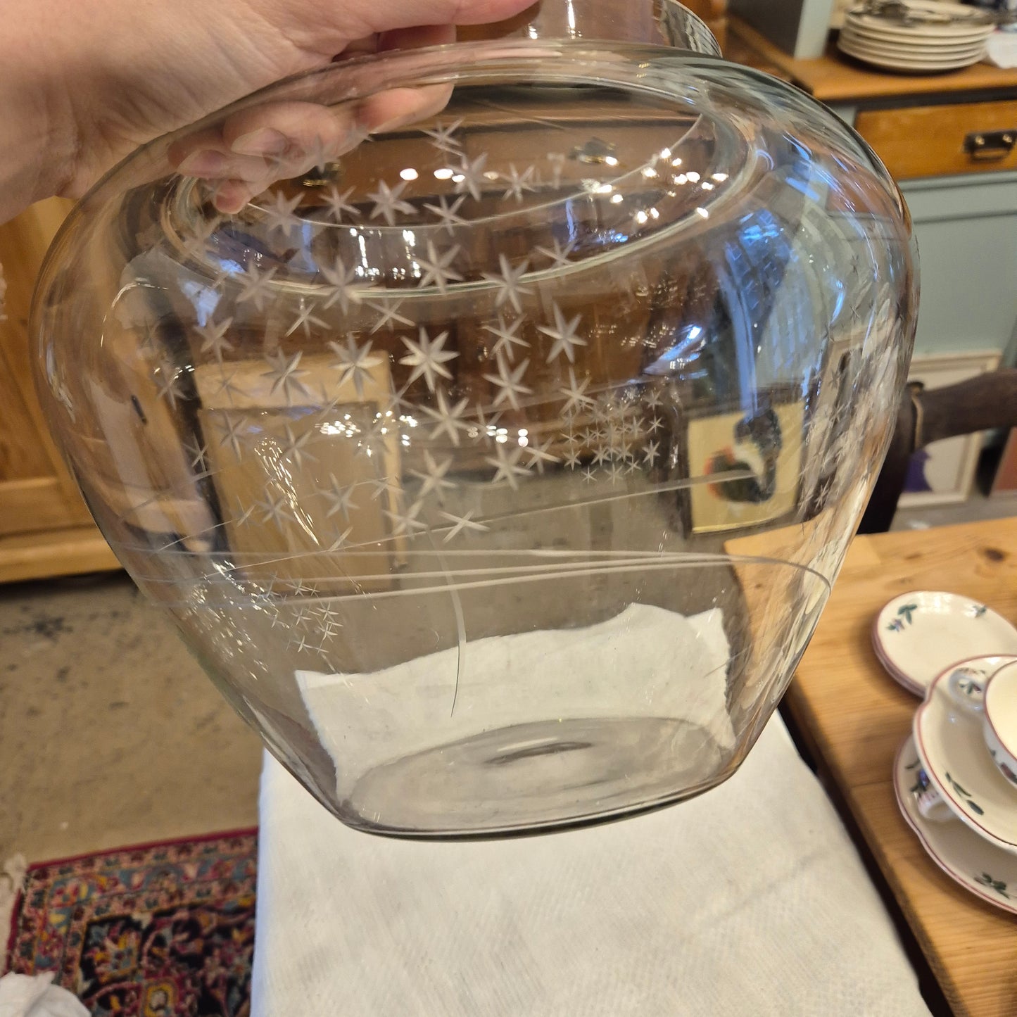 Große Vintage Glas Vase 70er Jahre Blumen