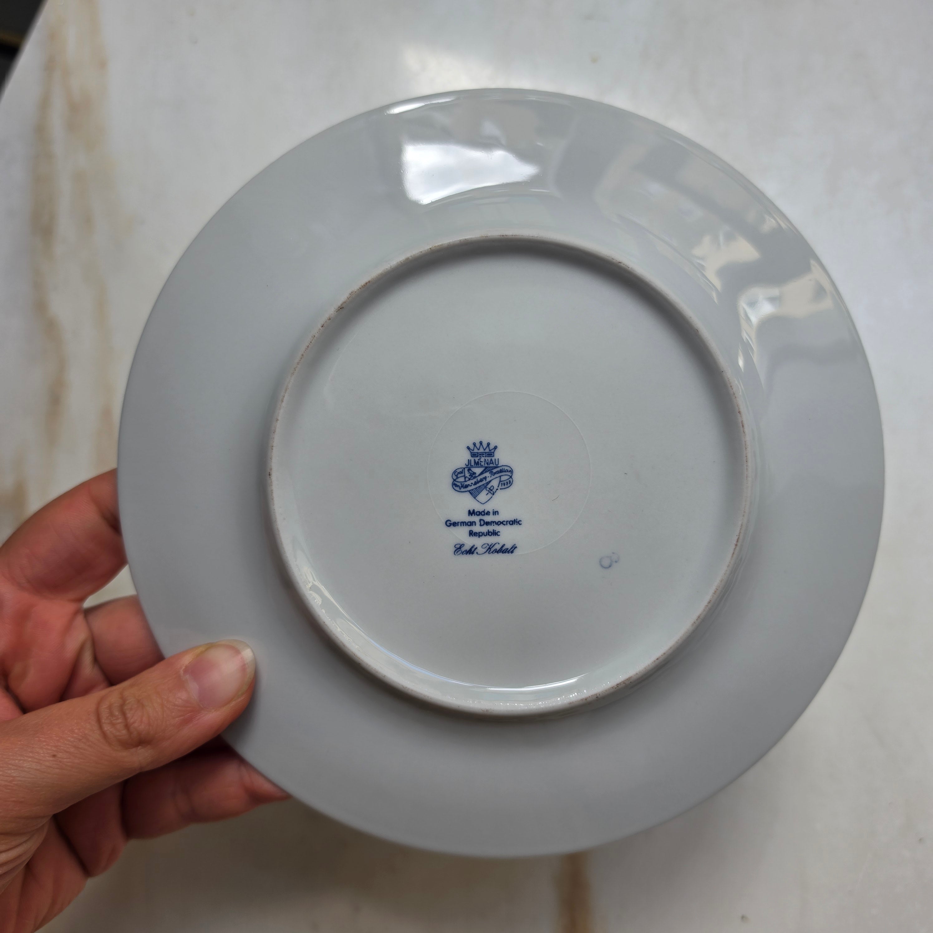 Alter Kuchenteller Porzellan GDR Echt Kobalt Jlmenau Blaue Blume