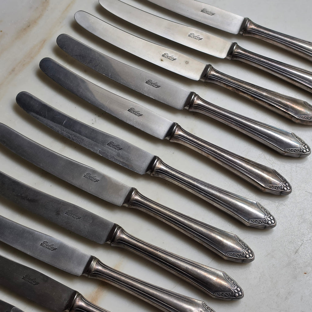 11x Antike Debag Rostfrei Messer sehr lang 40er Jahre versilbert 90 - zum aufpolieren!