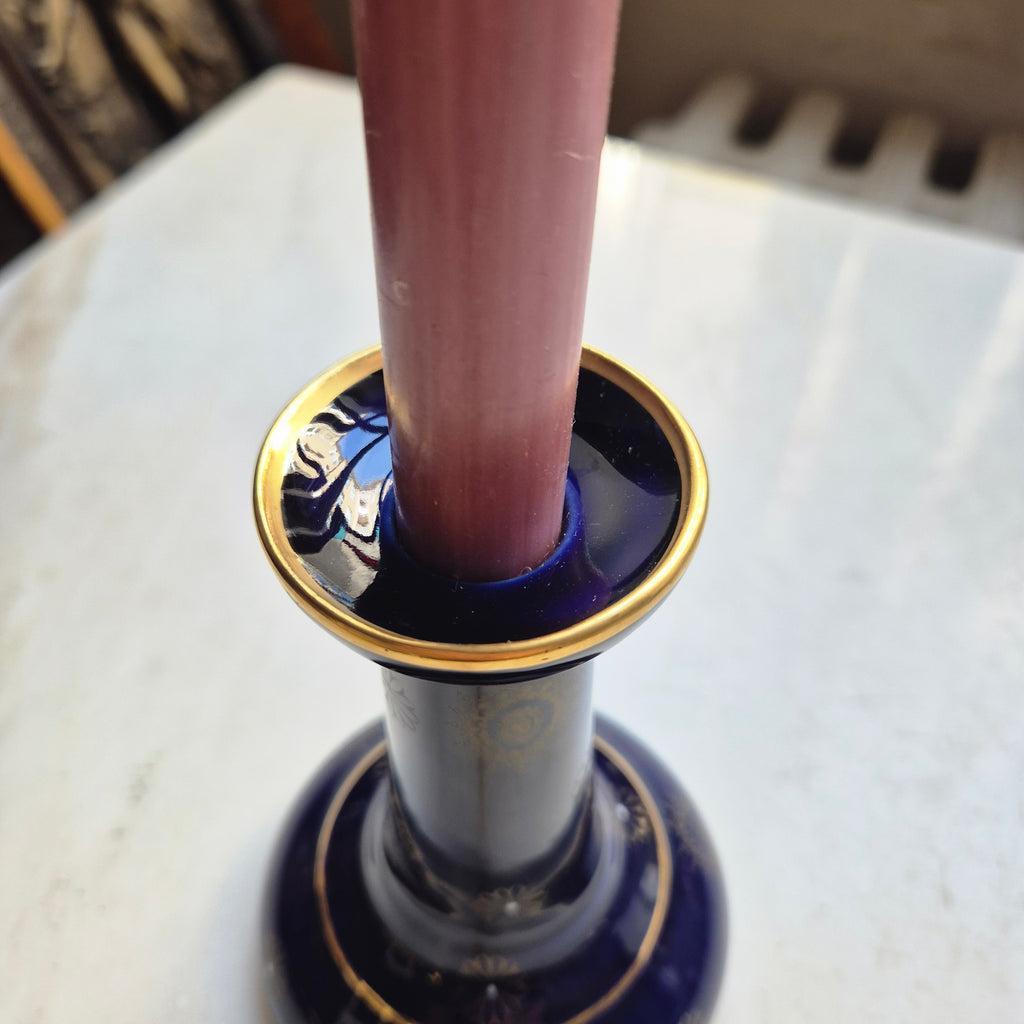 Antiker Kerzenhalter Porzellan Kobalt blau gold