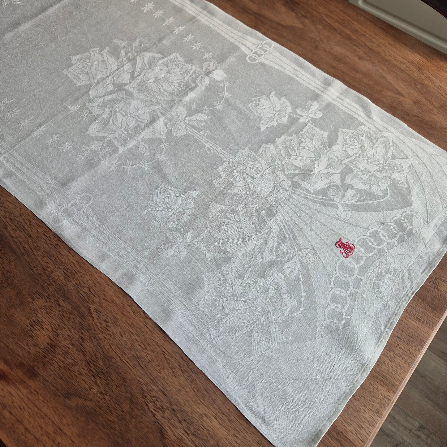 Antikes Jugendstil Küchen-&Geschirrtuch Damast Baumwolle Monogramm M.J. Rosen