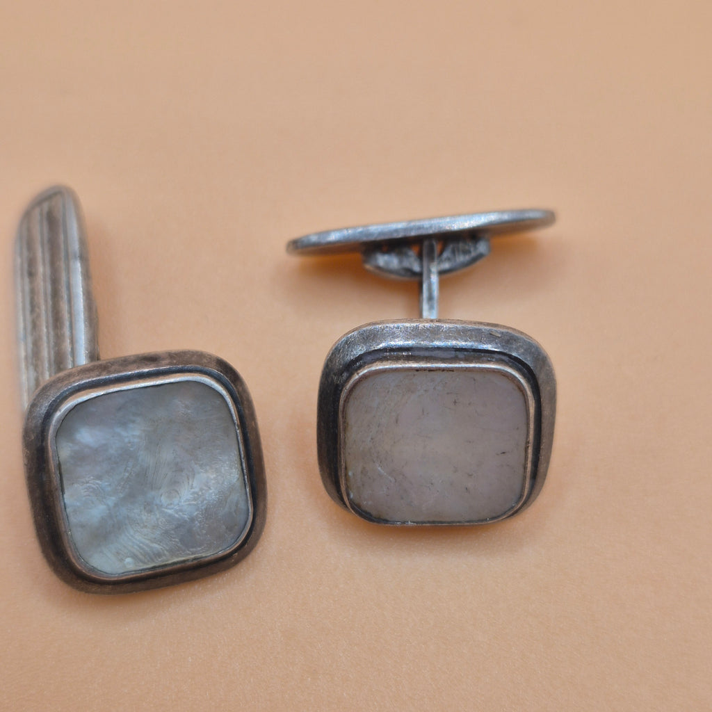 Vintage alte Manschettenknöpfe 835 echt Silber mit Perlmutt