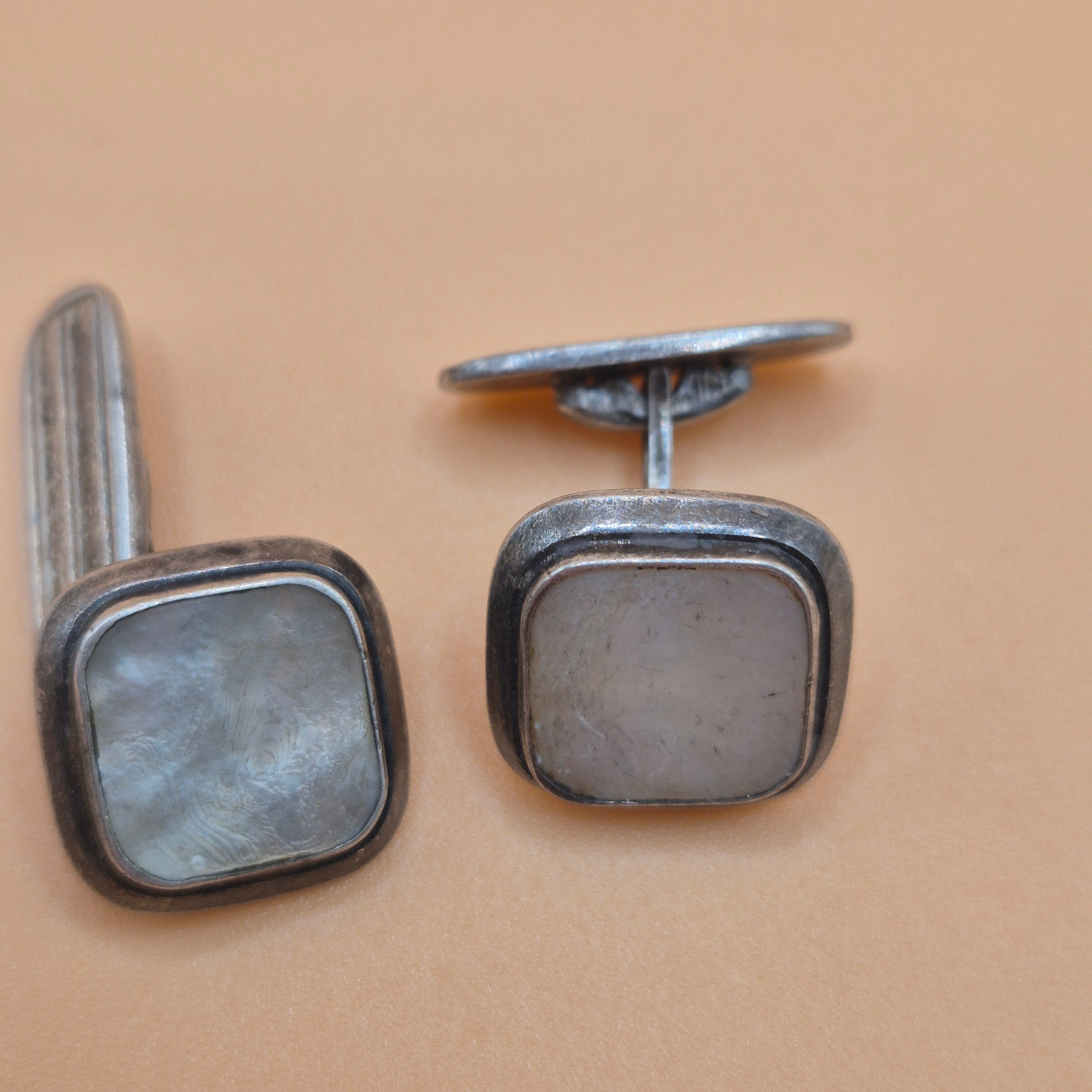 Vintage alte Manschettenknöpfe 835 echt Silber mit Perlmutt
