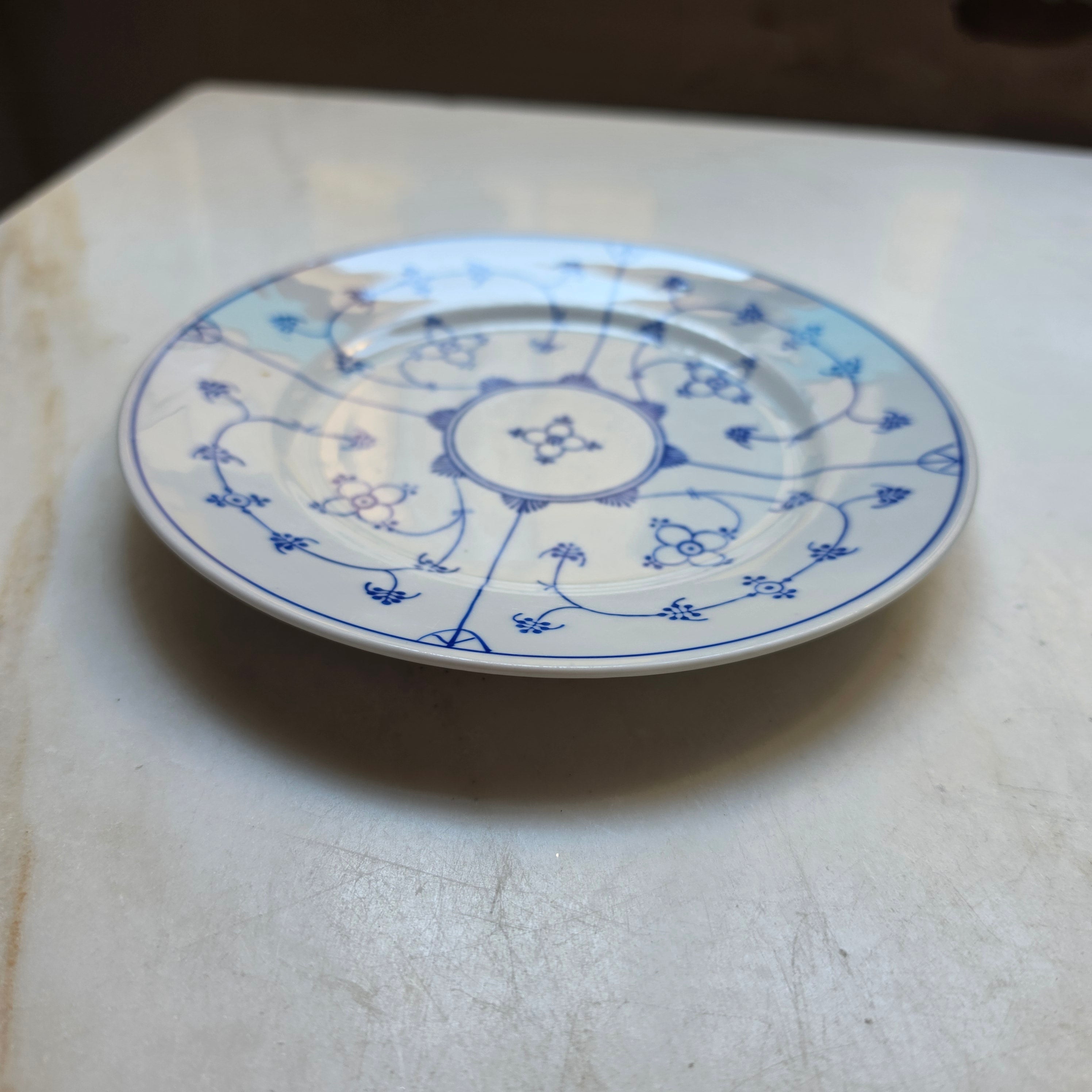 Klassischer Porzellanteller mit Strohmuster / Zwiebelmuster-Dekor – Blau-Weiß Fine China