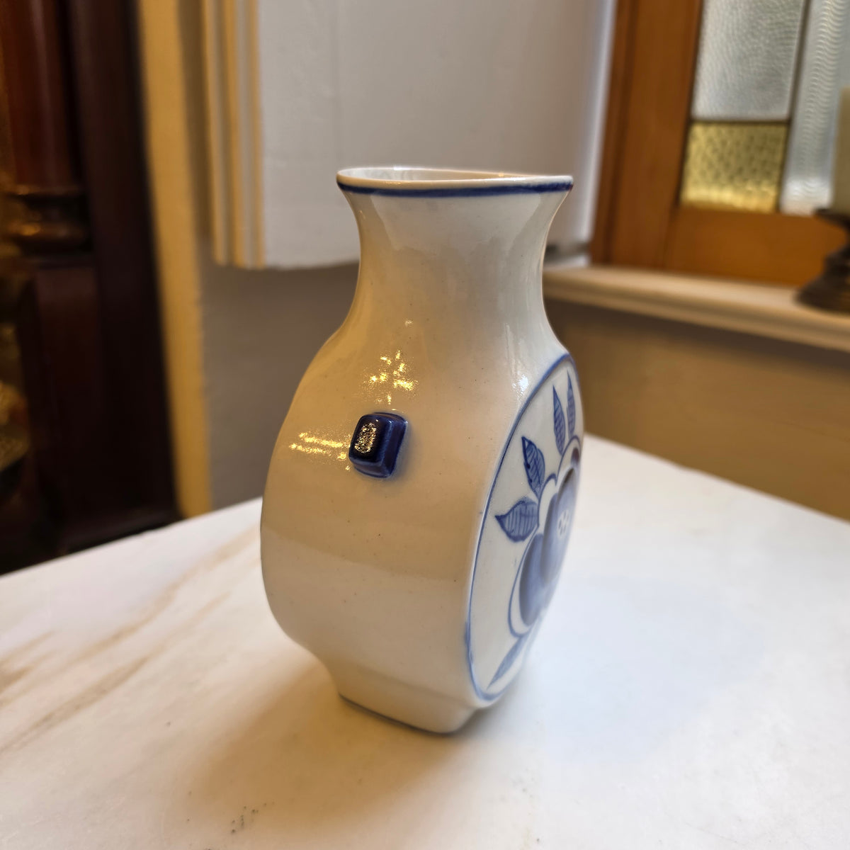 Vintage Gschel Keramik-Vase aus der UdSSR – Handbemaltes Blau-Weiß Porzellan mit Blumenmotiv