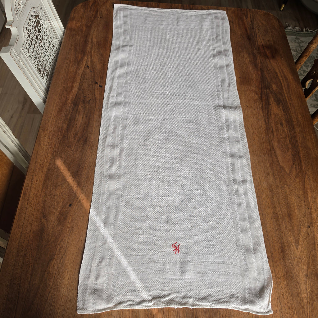 Antikes 20er Jahre Küchen-& Geschirrtuch Leinen/Baumwolle weiß Monogramm S.H.
