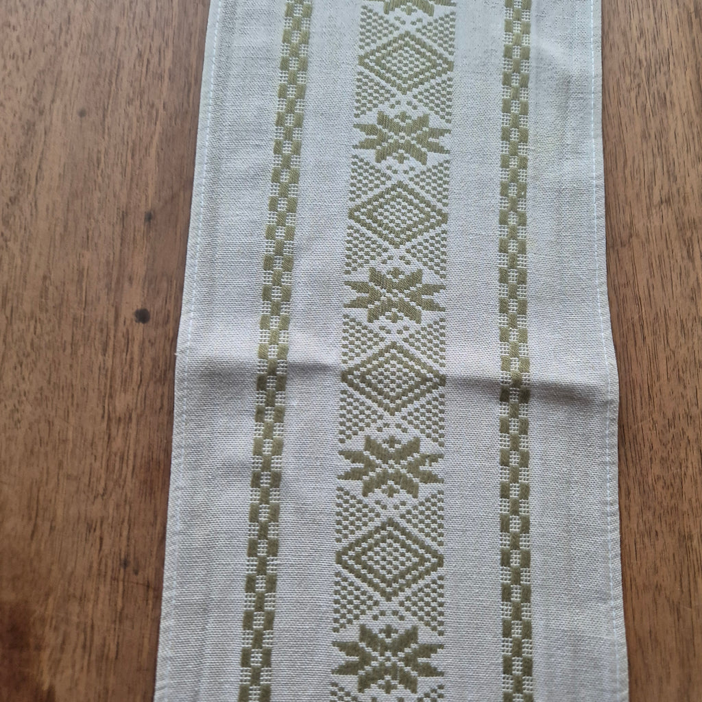 Alter Vintage Mini Läufer beuge Grün 16.5cm x 107cm