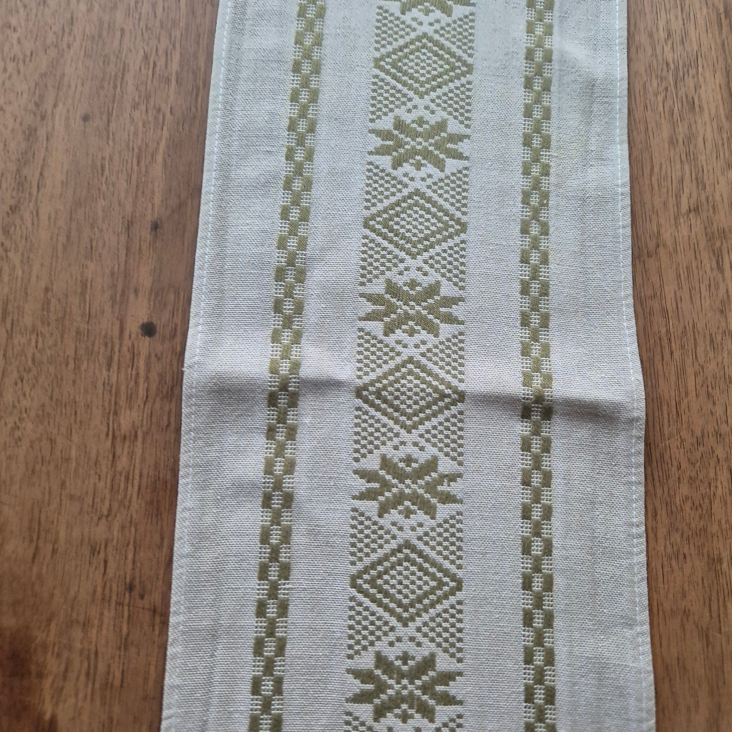 Alter Vintage Mini Läufer beuge Grün 16.5cm x 107cm