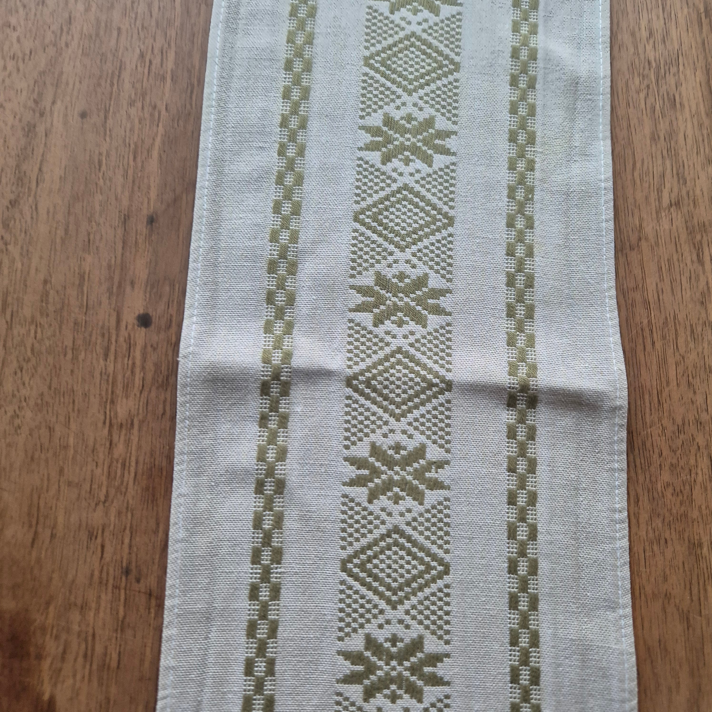 Alter Vintage Mini Läufer beuge Grün 16.5cm x 107cm