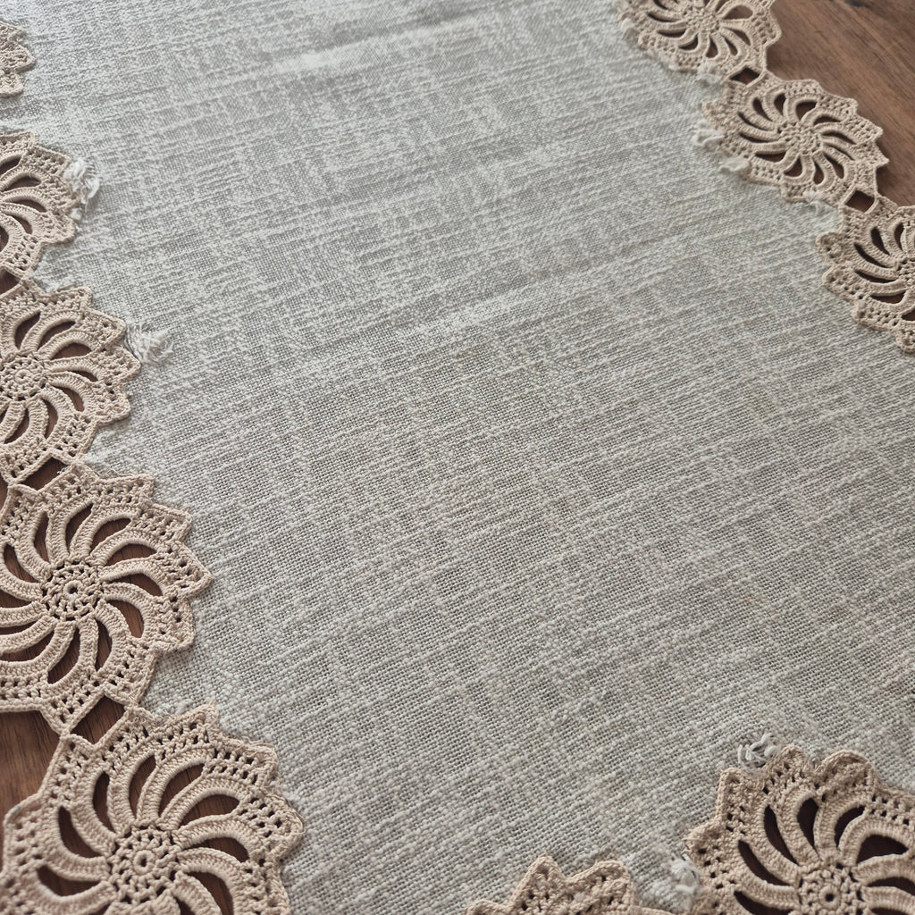 Antiker Baumwoll/Leinen Tischläufer handgemacht 55x102cm