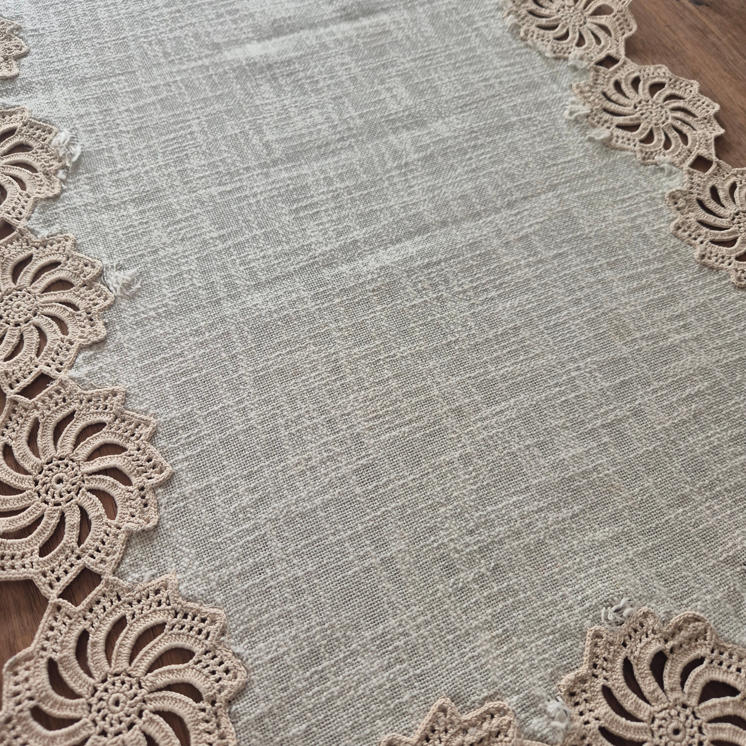 Antiker Baumwoll/Leinen Tischläufer handgemacht 55x102cm